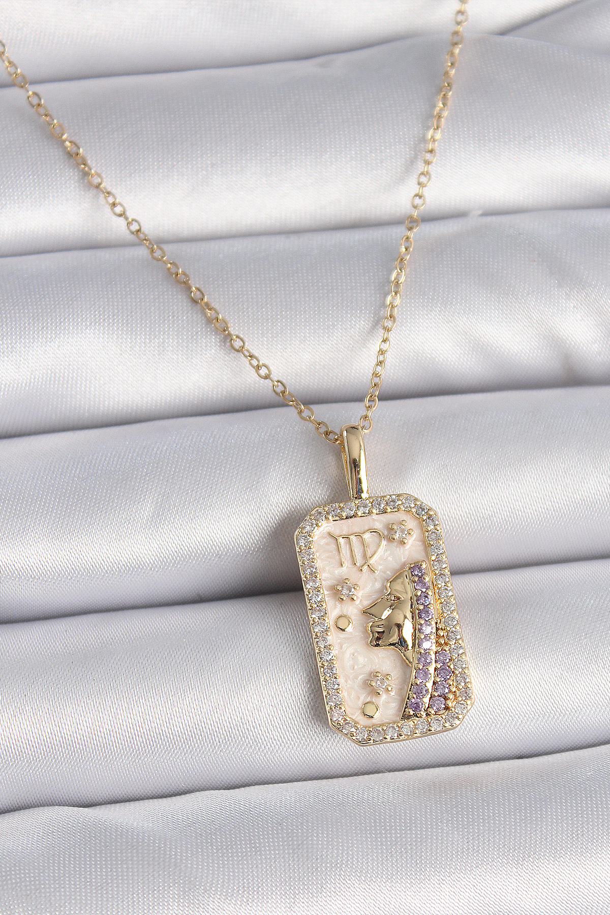 Stillove 316L Çelik Gold Renk Zincir Başak Burcu Zirkon Taşlı Kadın Kolye 