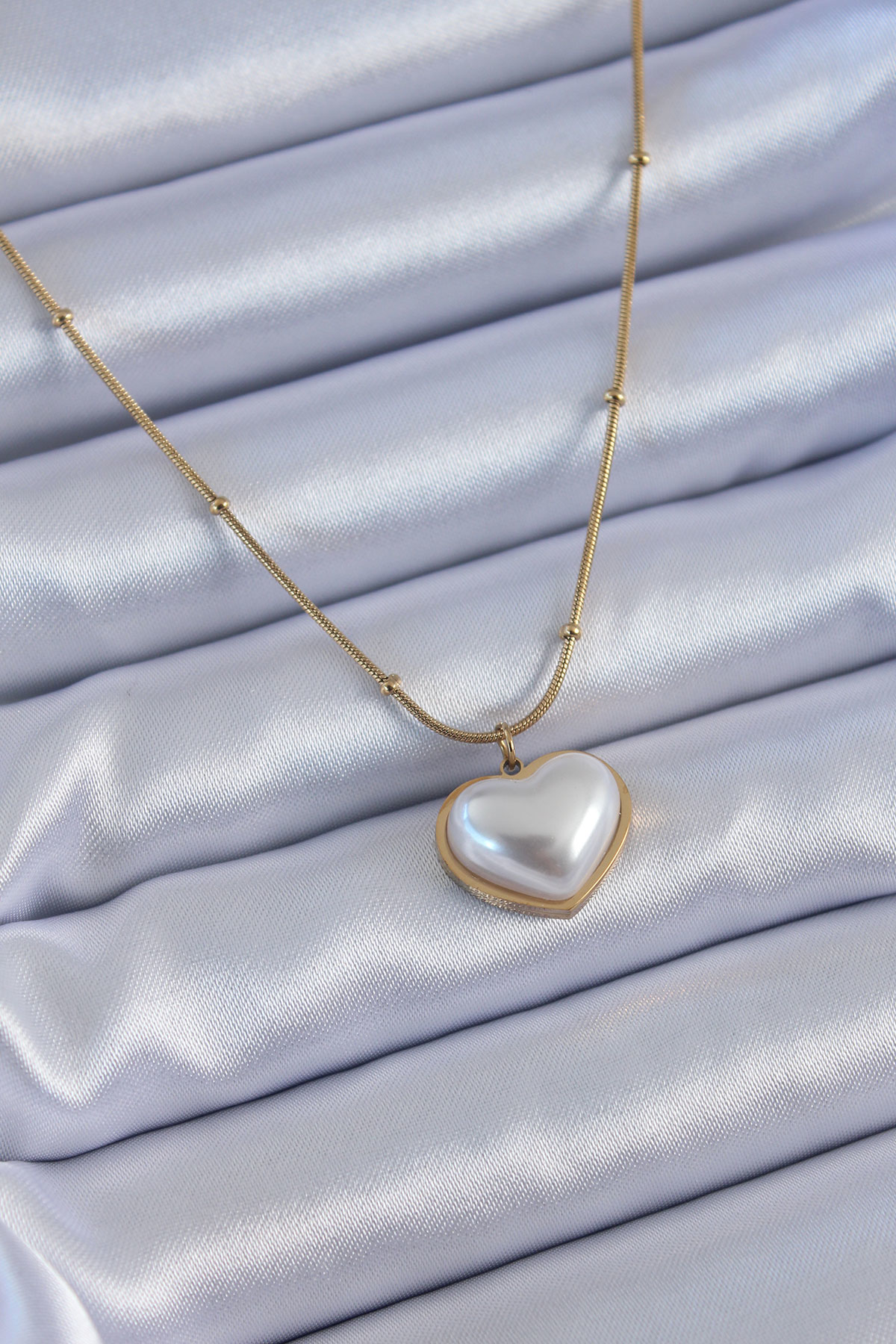 Stillove 316L Çelik Gold Renk İncili Kalp Model Minimal Top Detay Kadın Ko