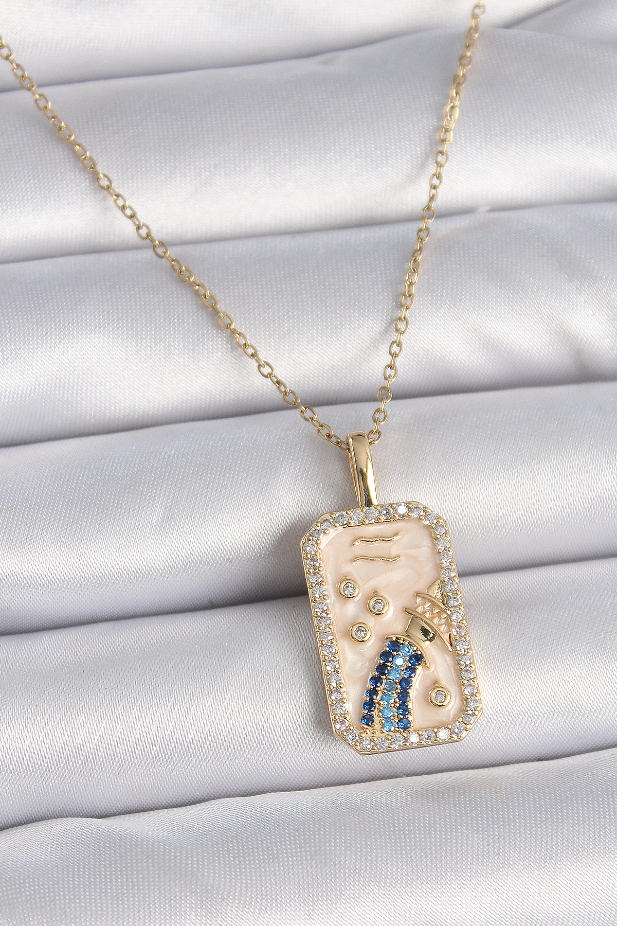 Stillove 316L Çelik Gold Renk Zincir Kova Burcu Zirkon Taşlı Kadın Kolye S