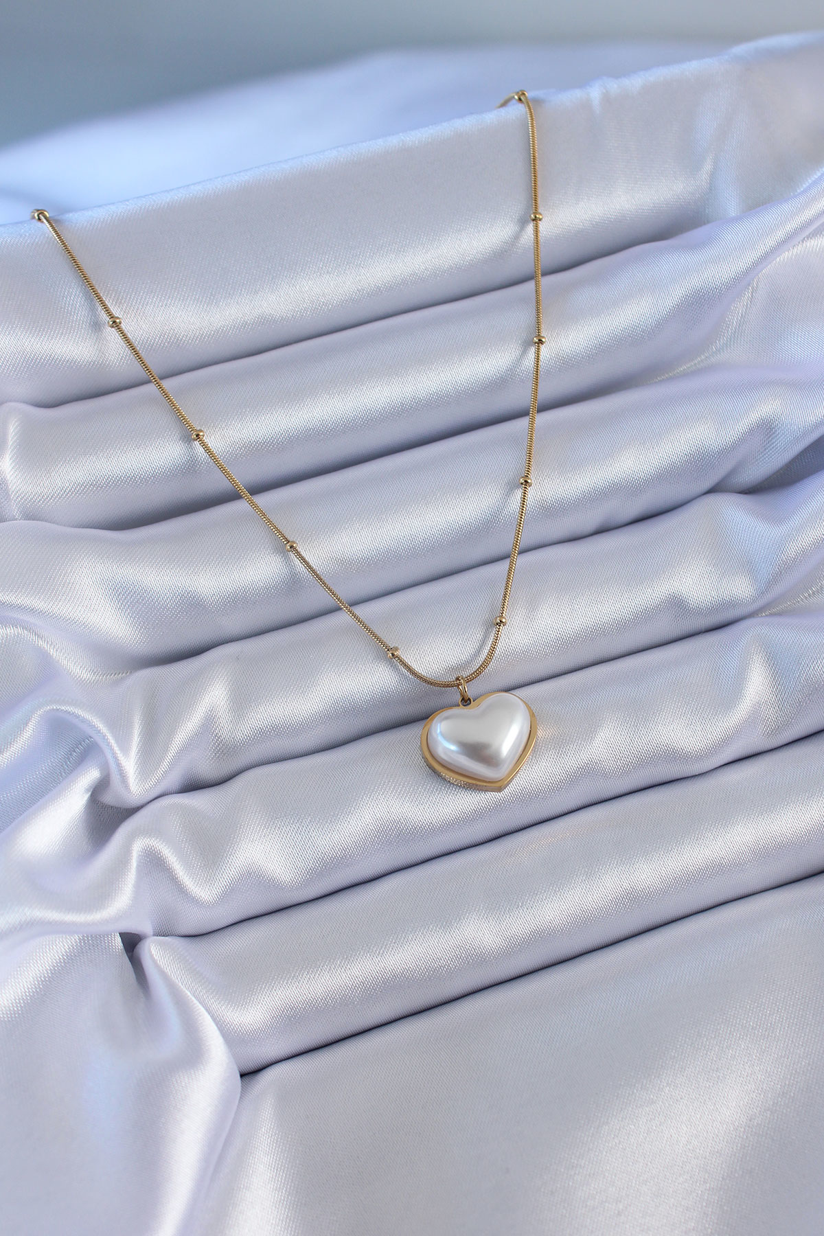 Stillove 316L Çelik Gold Renk İncili Kalp Model Minimal Top Detay Kadın Ko