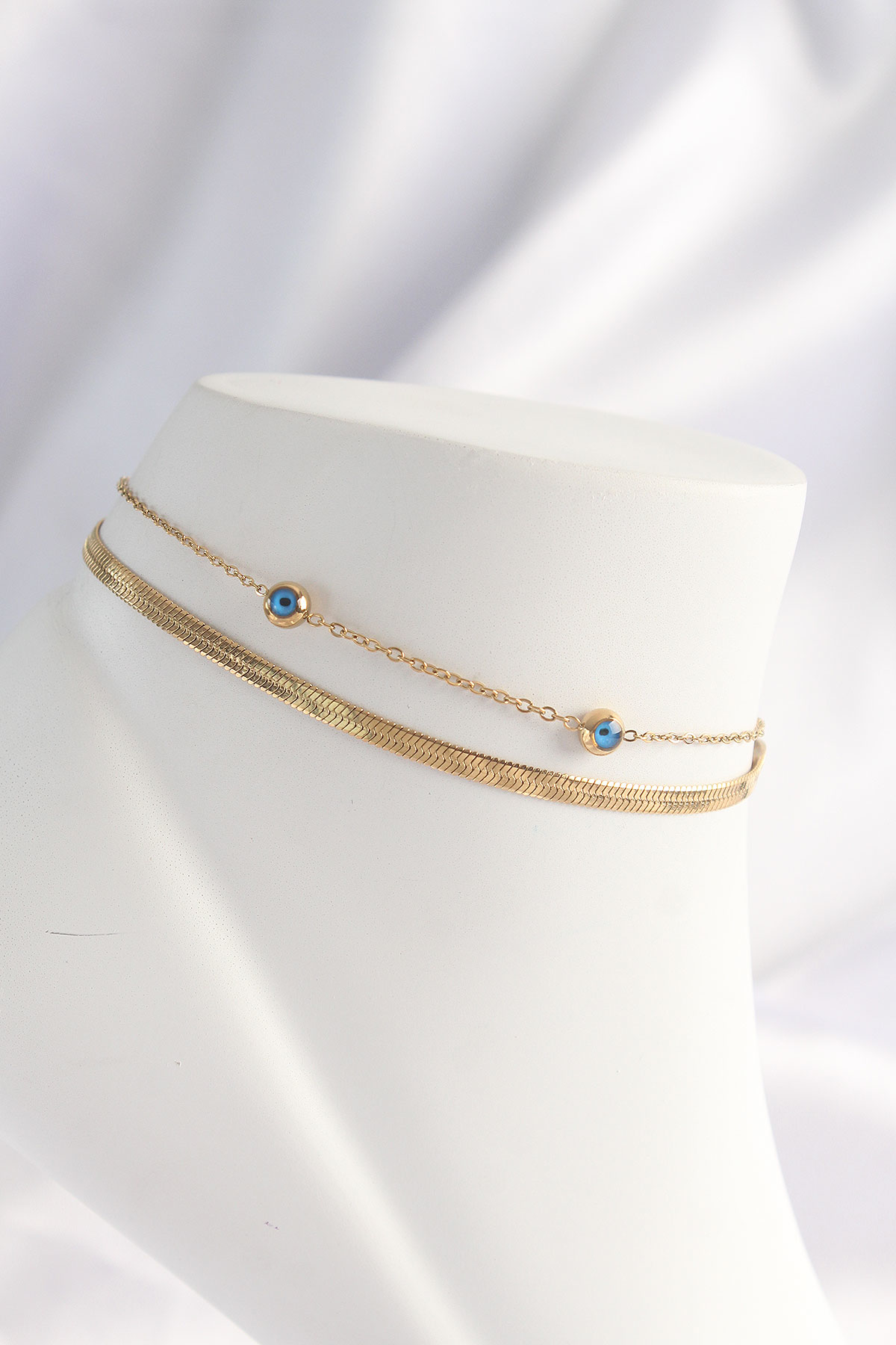 Stillove 316L Çelik Gold Renk Nazar Boncuk Tasarımlı 2Li Halhal Sl7673