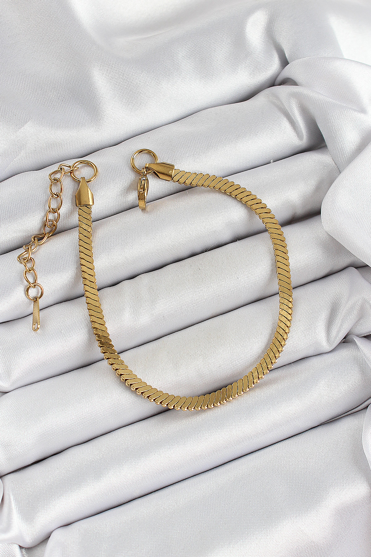 316L Çelik Gold Renk Yassı Zincir Model Kadın Bileklik - TJ-BB708