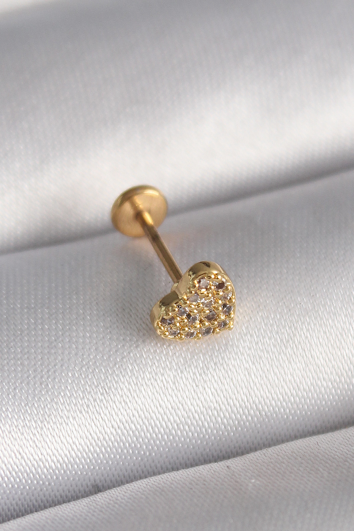 316L Çelik Gold Renk Zirkon Taşlı Kalp Model Tragus Piercing - TJ