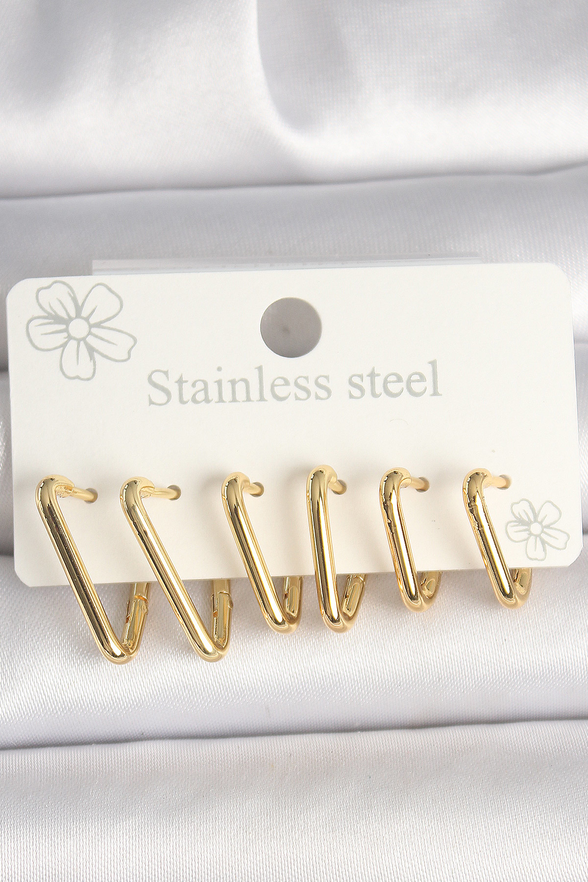 316L Çelik Gold Renk Üçgen Model Kadın Küpe Seti - TJ-BKP10350