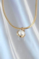 Stillove 316L Çelik Gold Renk Yassı Zincir İnci Taşlı Kolye Sl8138