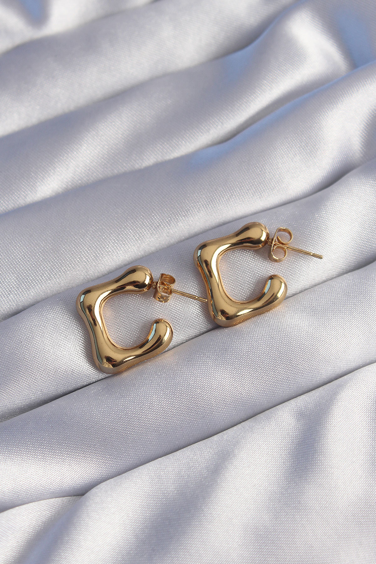 Stillove 316L Çelik Gold Renk İçi Boş Bubble Kalp Küpe Sl7937