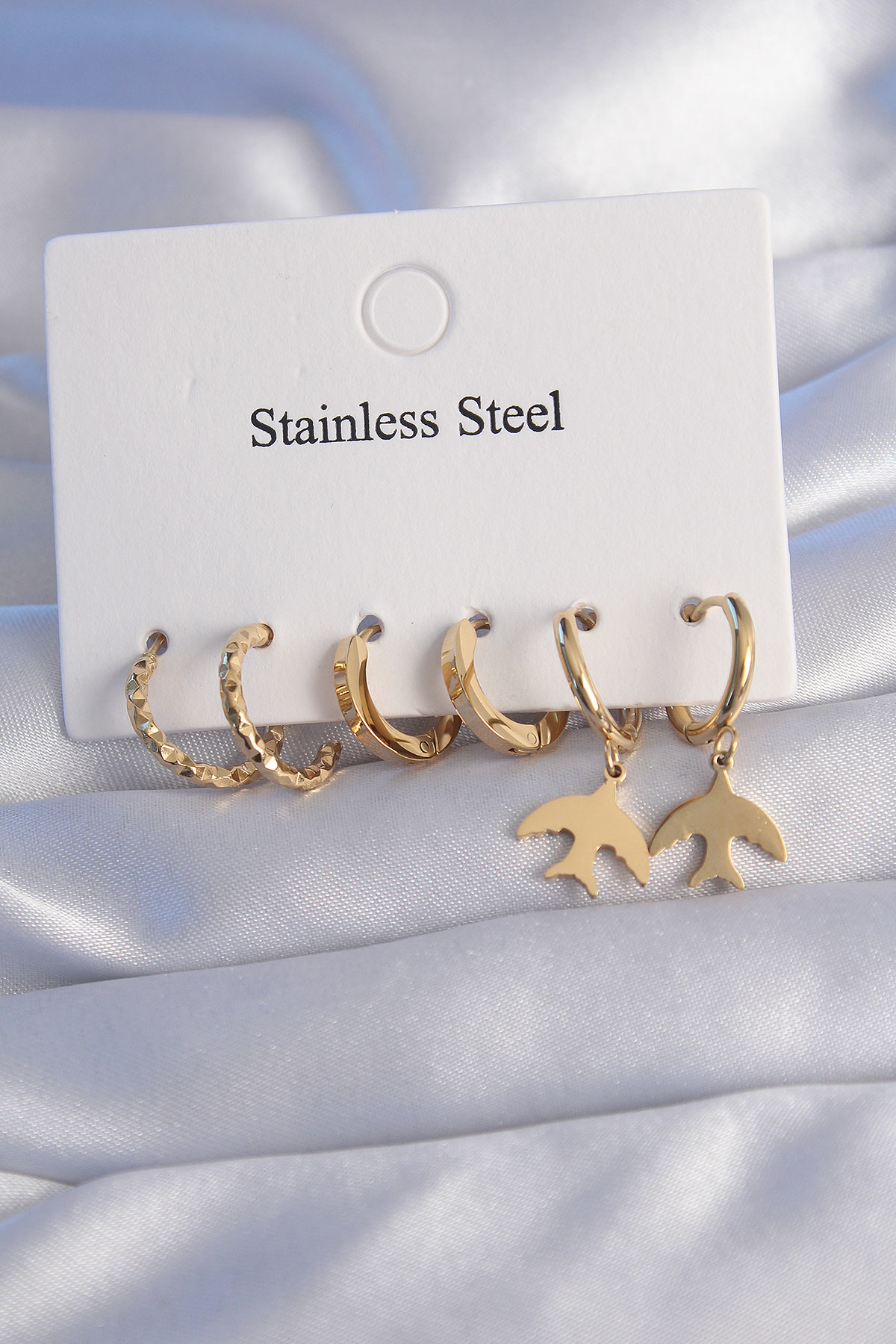 Stillove 316L Çelik Gold Renk Oval Tasarım Kuş Model Küpe Seti Sl7922