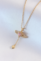 Stillove 316L Çelik Gold Renk Kanatlı Kalp Model Zirkon Taş Detay Kadın Ko