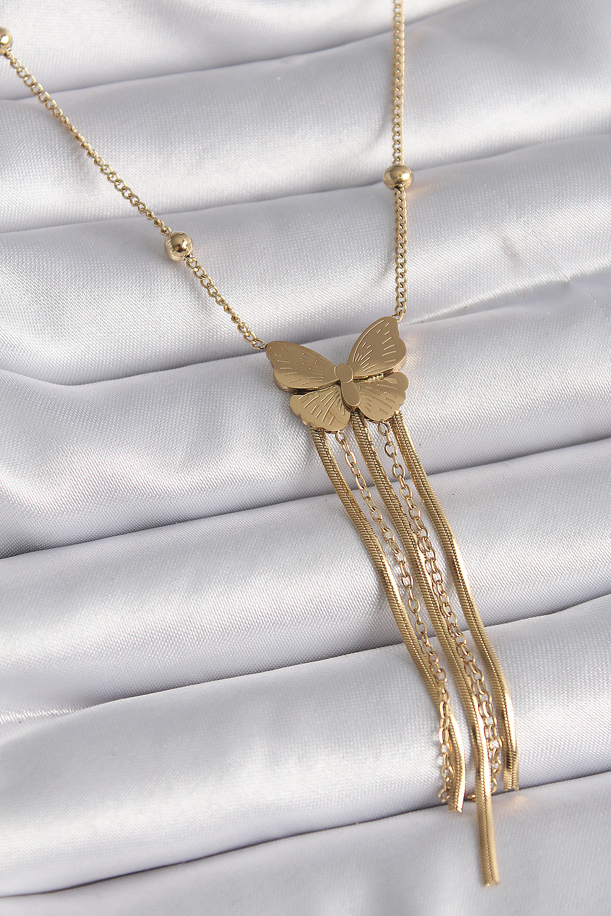 Stillove 316L Çelik Gold Renk Kelebek Figür Sallantı İtalyan Zincirli Kadı