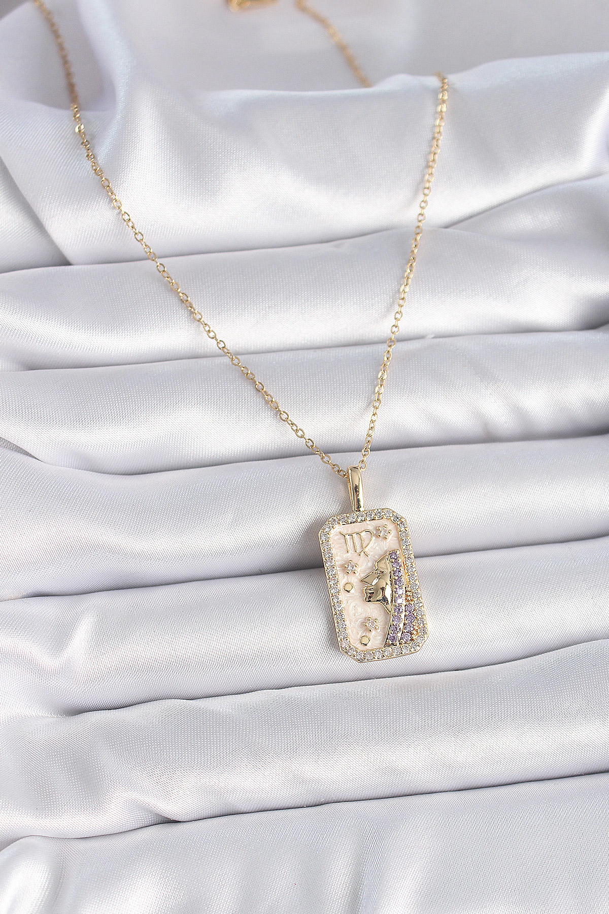 Stillove 316L Çelik Gold Renk Zincir Başak Burcu Zirkon Taşlı Kadın Kolye 