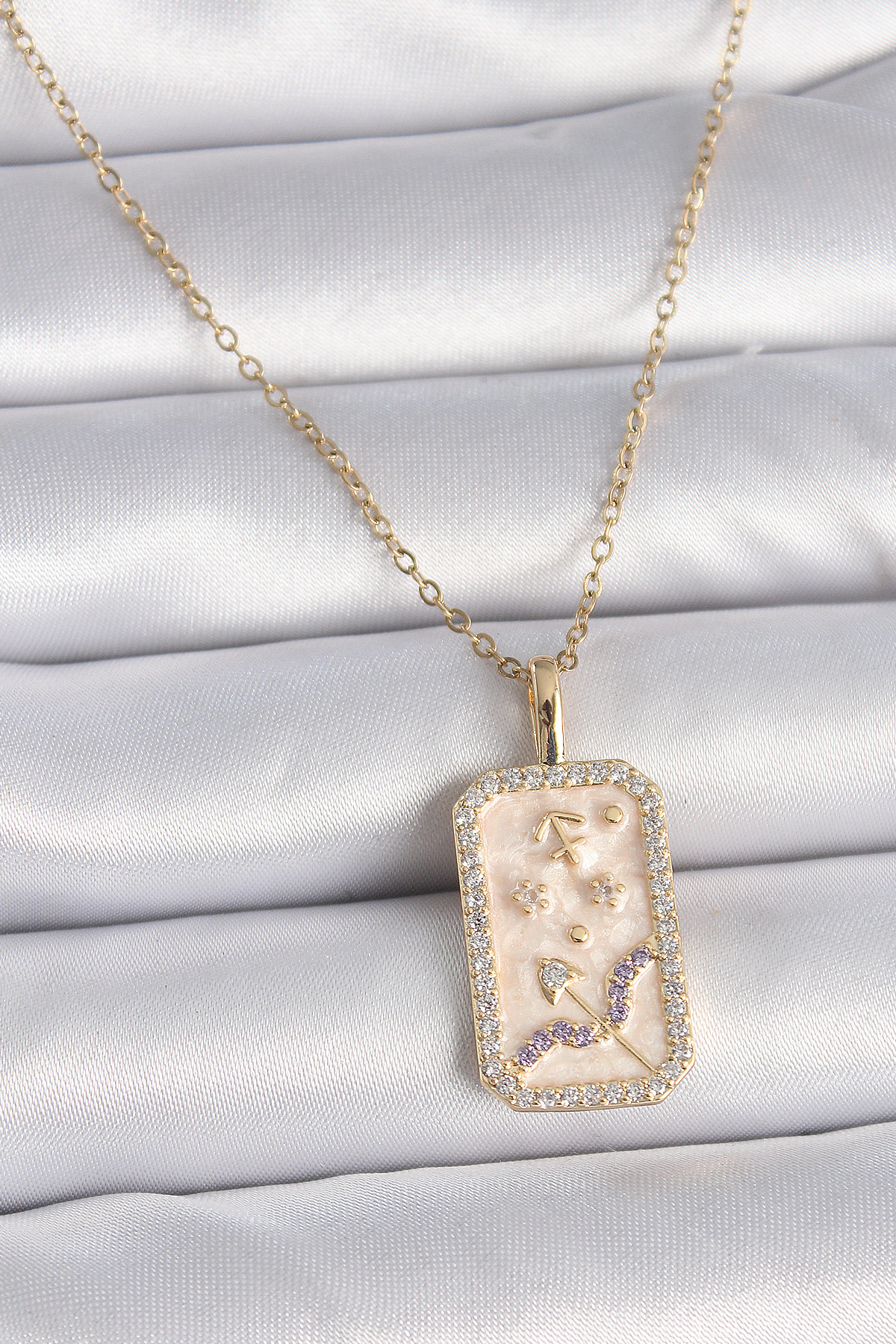 Stillove 316L Çelik Gold Renk Zincir Yay Burcu Zirkon Taşlı Kadın Kolye Sl