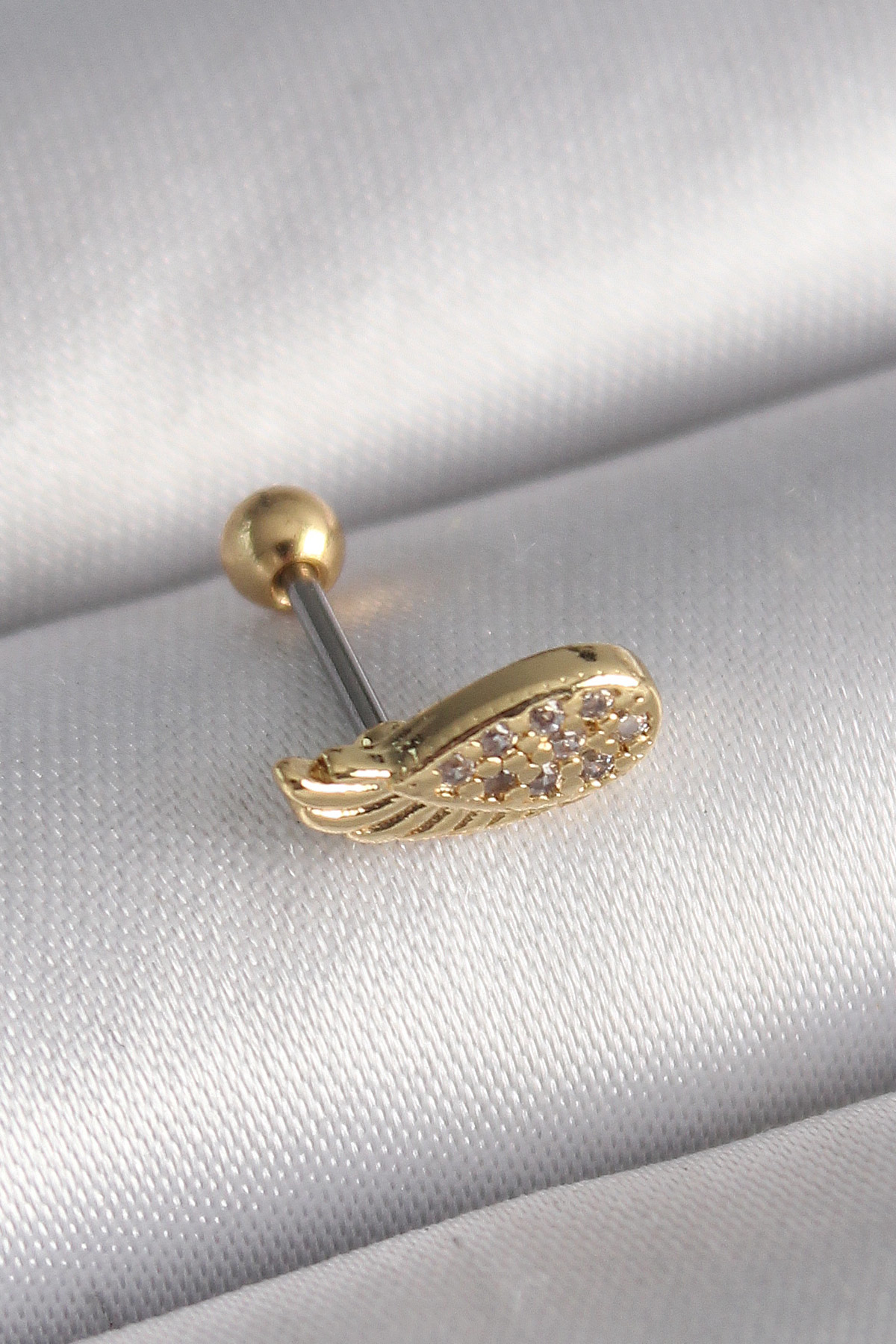 316L Çelik Gold Renk Zirkon Taşlı Kanat Tragus Piercing - TJ-PR12