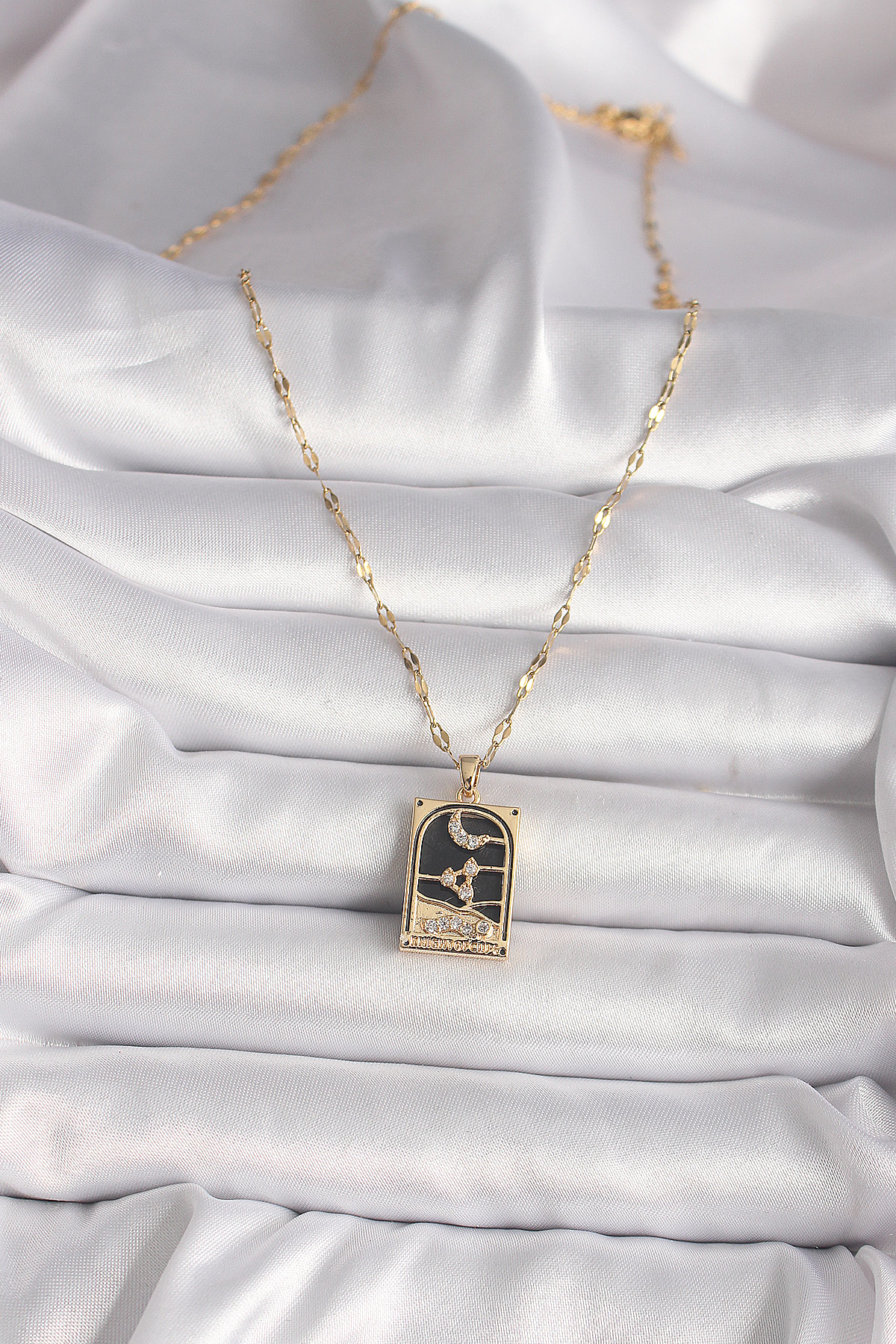 316L Çelik Gold Renk Zirkon Taşlı Ay Figürlü Tarot Model Kadın Ko