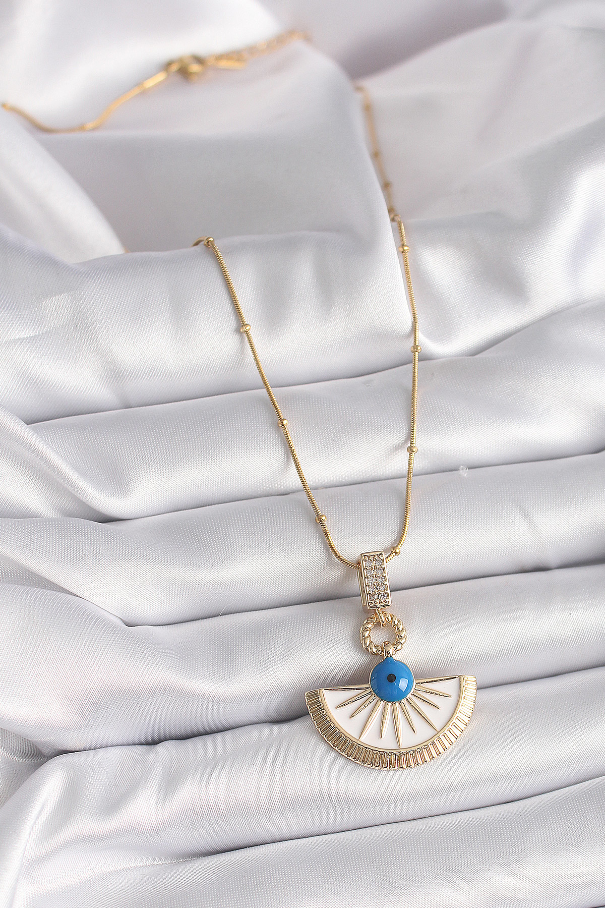 Stillove 316L Çelik Gold Renk Zincir Zirkon Taş Detaylı Nazar Boncuk Göz M