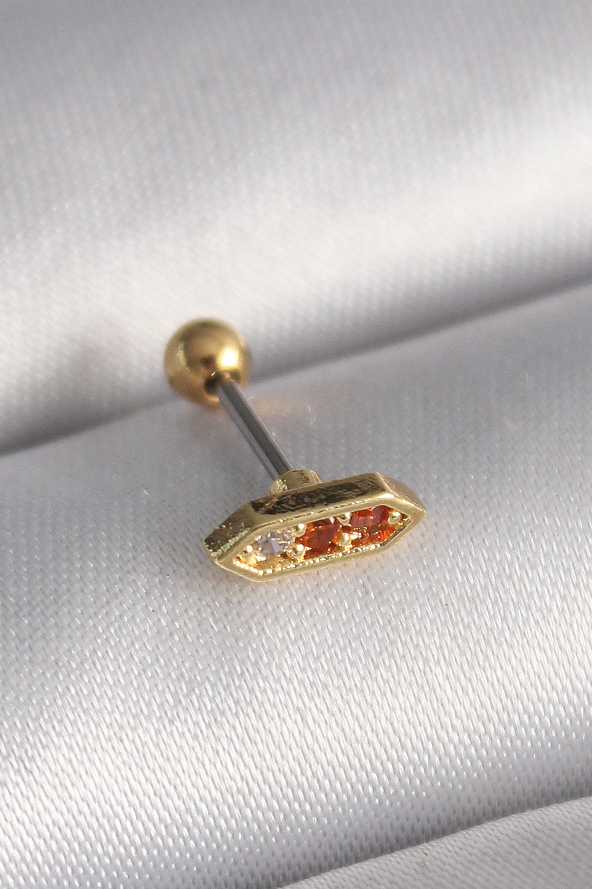 316L Çelik Gold Renk Turuncu Zirkon Taşlı Tragus Piercing - TJ-PR