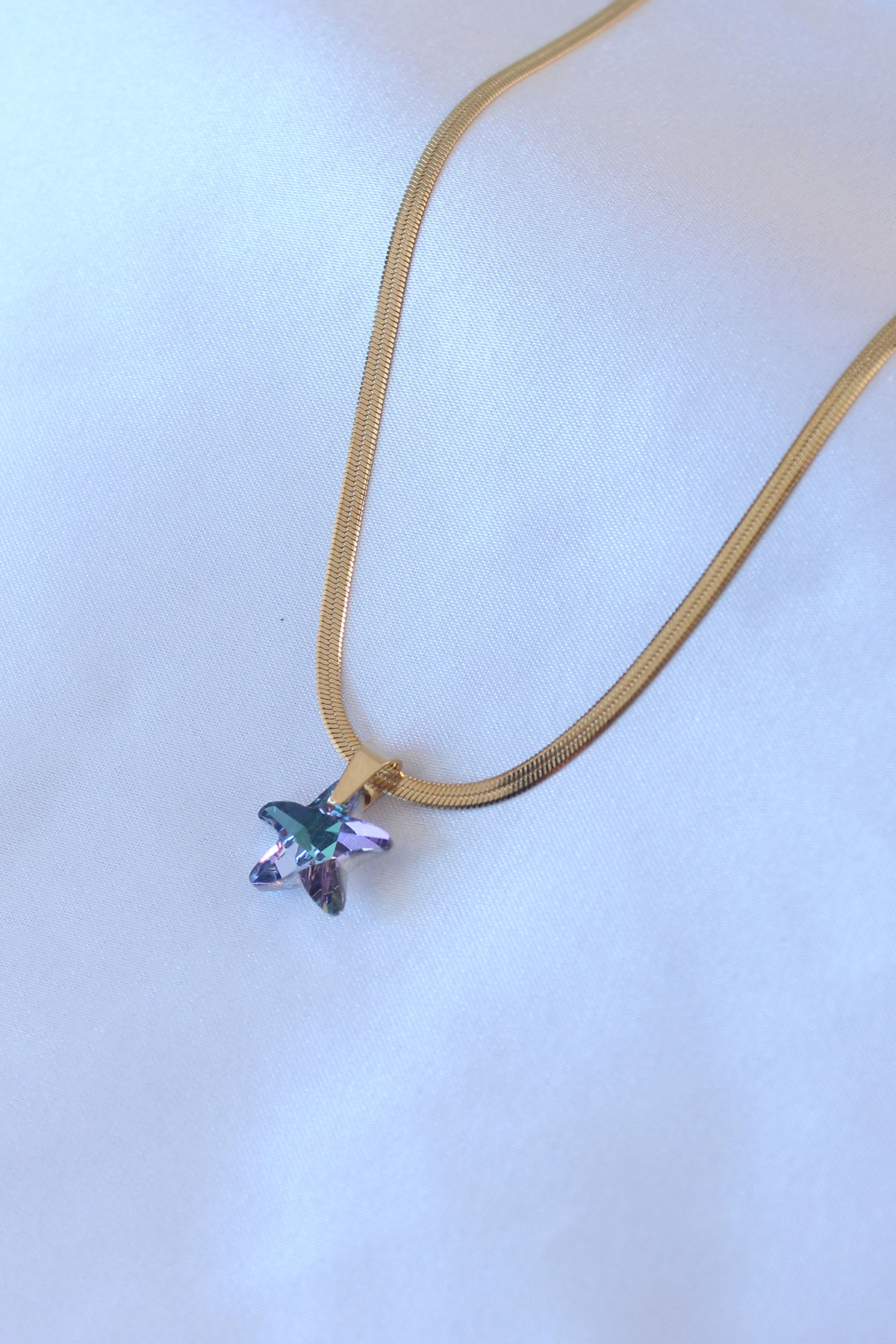 316L Çelik Gold Renk İtalyan Zincir Model Kristal Deniz Yıldız Mo