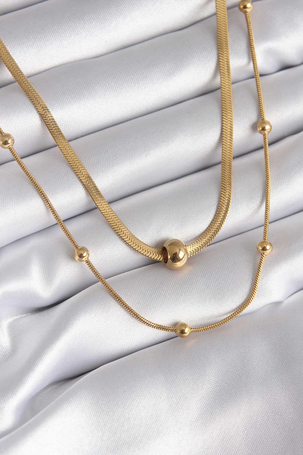 316L Çelik Gold Renk İtalyan Zincir Model Topçuk Detay Kadın Koly