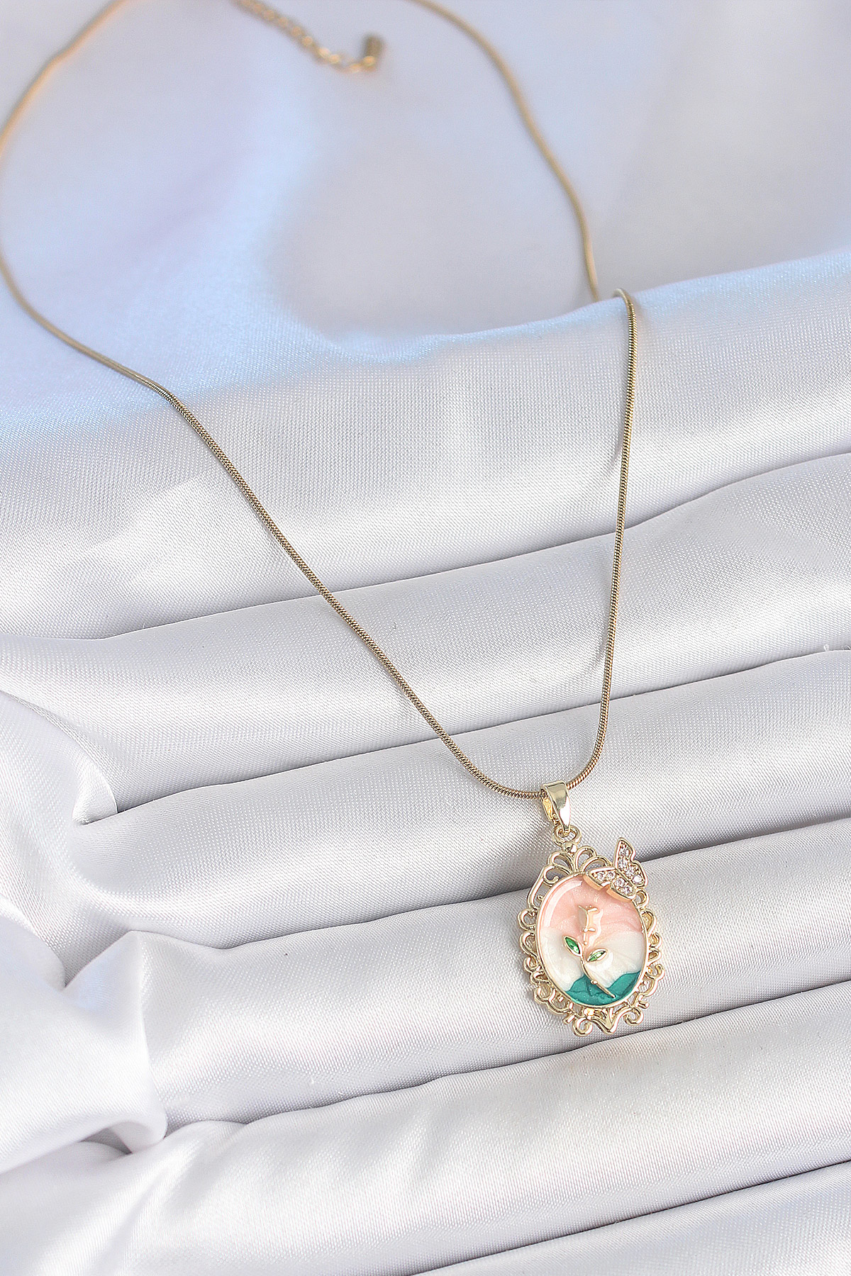 316L Çelik Gold Renk Tüp Zincir Asansör Model Kadın Kolye SL7221