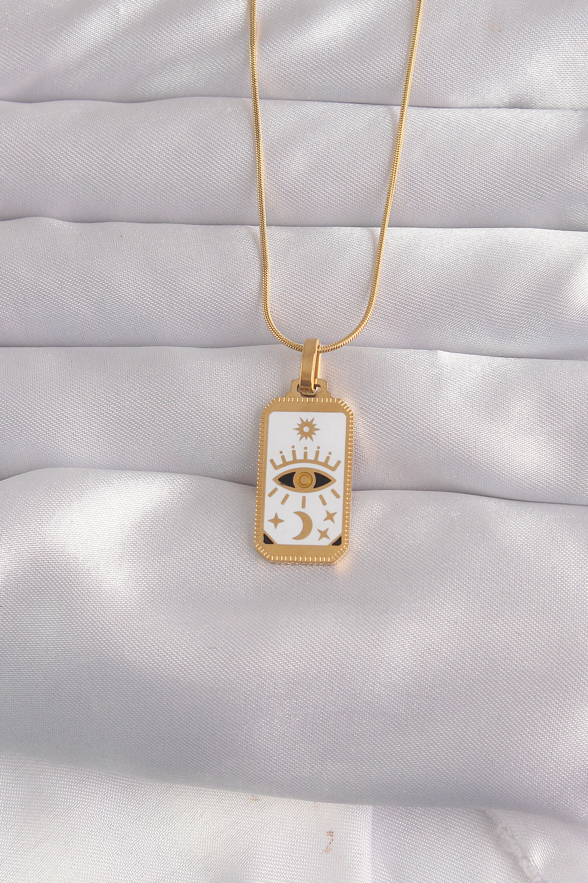 316L Çelik Gold Renk Beyaz Mineli Göz Figür Tarot Kolye - TJ-BKO9 316L Çelik Gold Renk Beyaz Mineli Göz Figür Tarot Kolye - TJ-BKO9