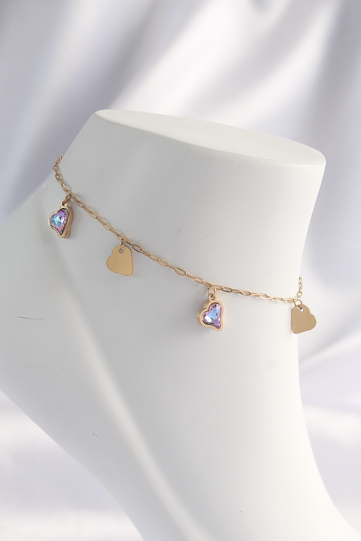 Stillove 316L Çelik Gold Renk Minimal Renkli Zirkon Taşlı Kalp Halhal Sl76