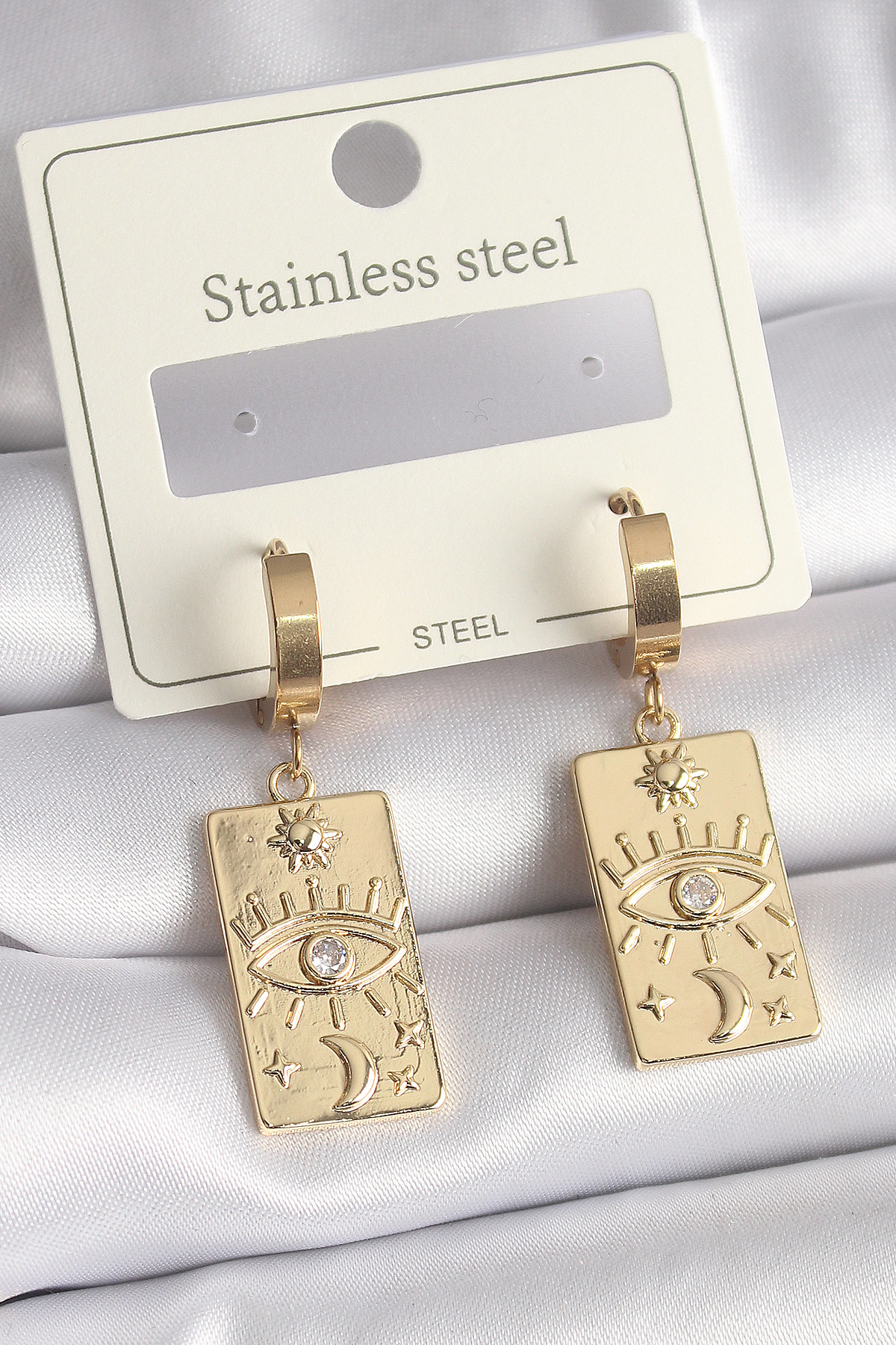 316L Çelik Gold Renk Zirkon Taşlı Göz İşleme Detay Plaka Model Ka