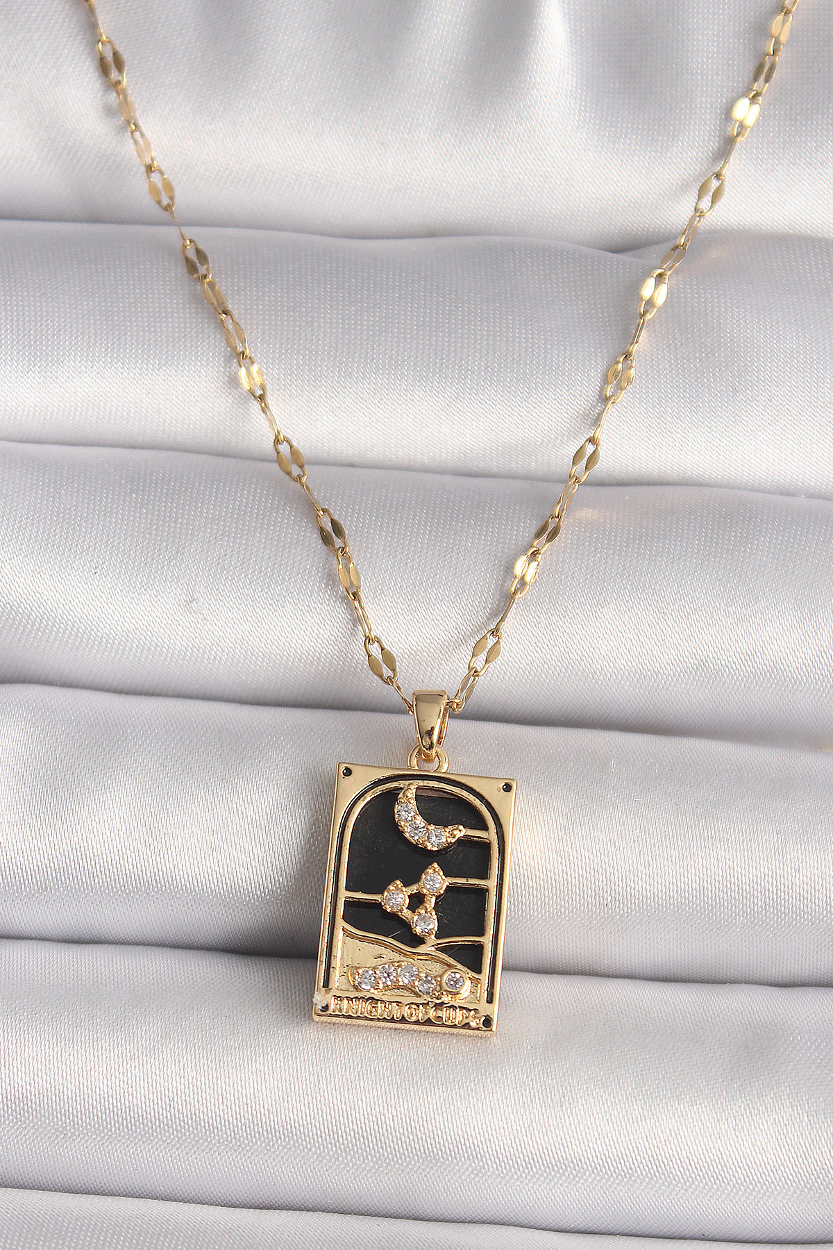 316L Çelik Gold Renk Zirkon Taşlı Ay Figürlü Tarot Model Kadın Ko