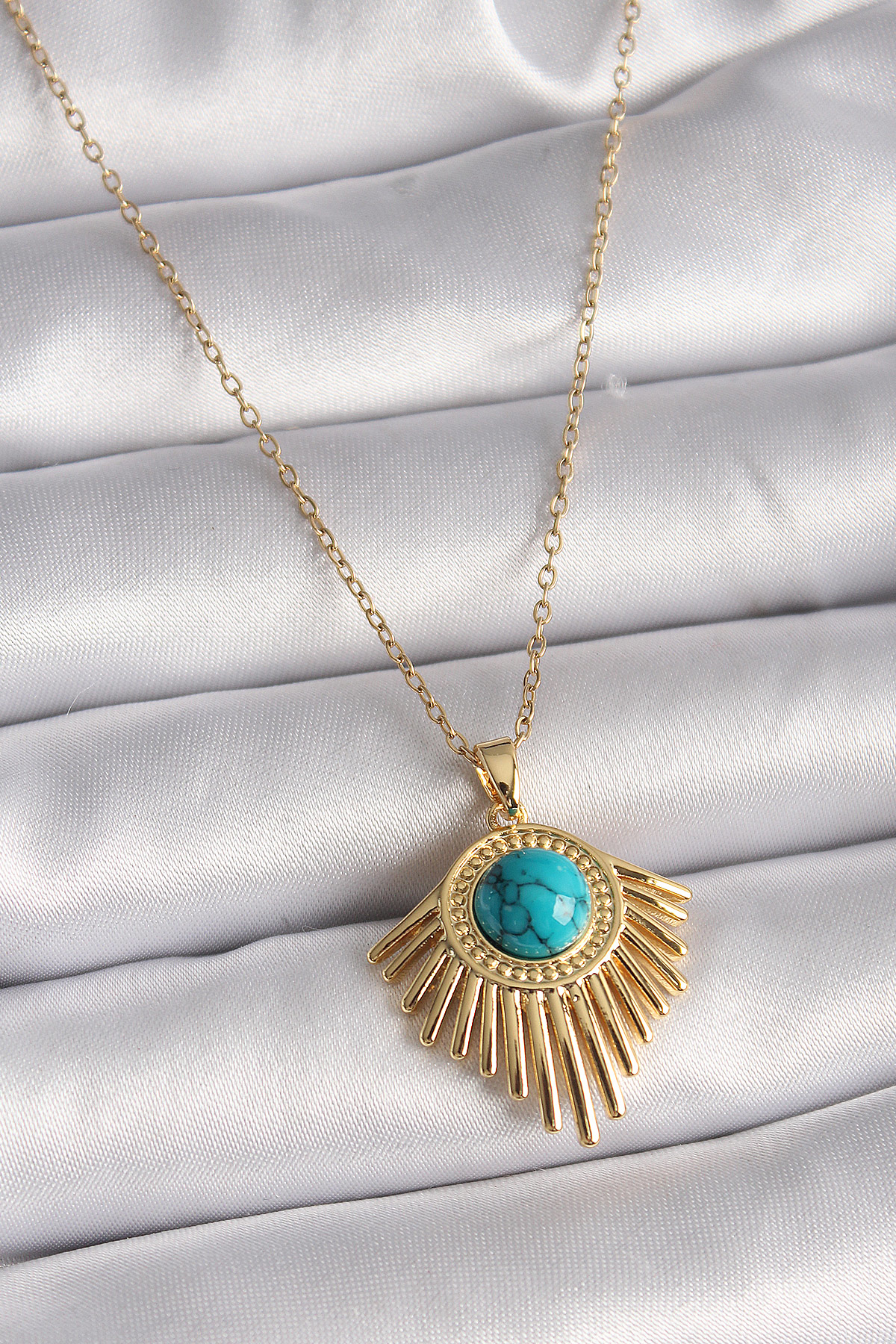 Stillove 316L Çelik Gold Renk Zincir Mavi Boncuk Güneş Model Kadın Kolye S