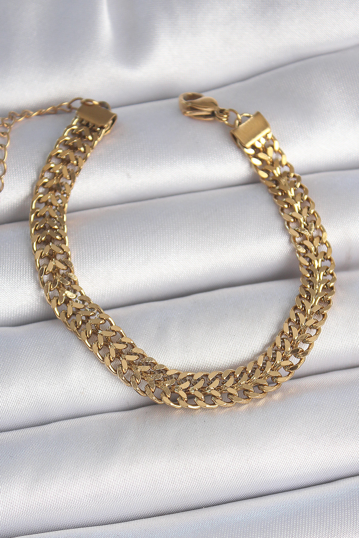 316L Çelik Gold Renk Hasır Zincir Model Kadın Bileklik - TJ-BB694