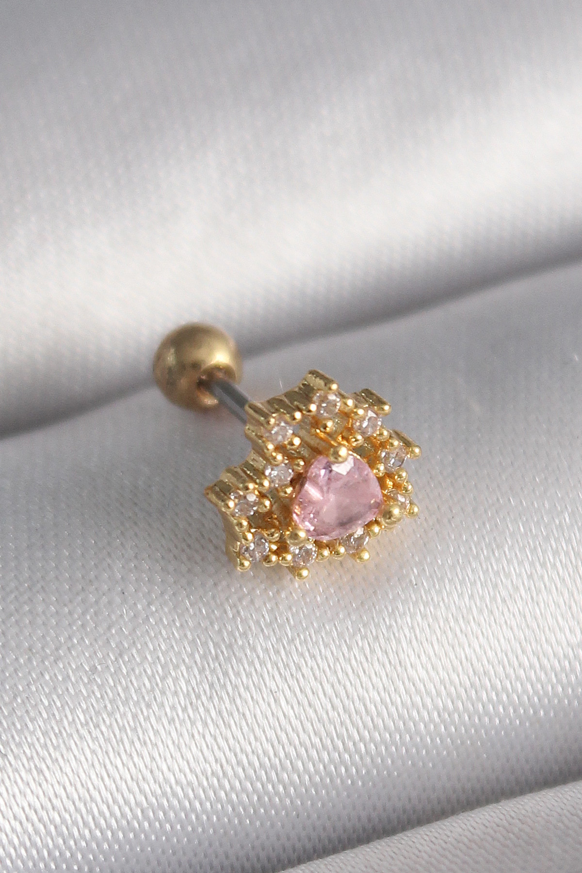 316L Çelik Gold Renk Zirkon Taşlı Kalp Tragus Piercing - TJ-PR123