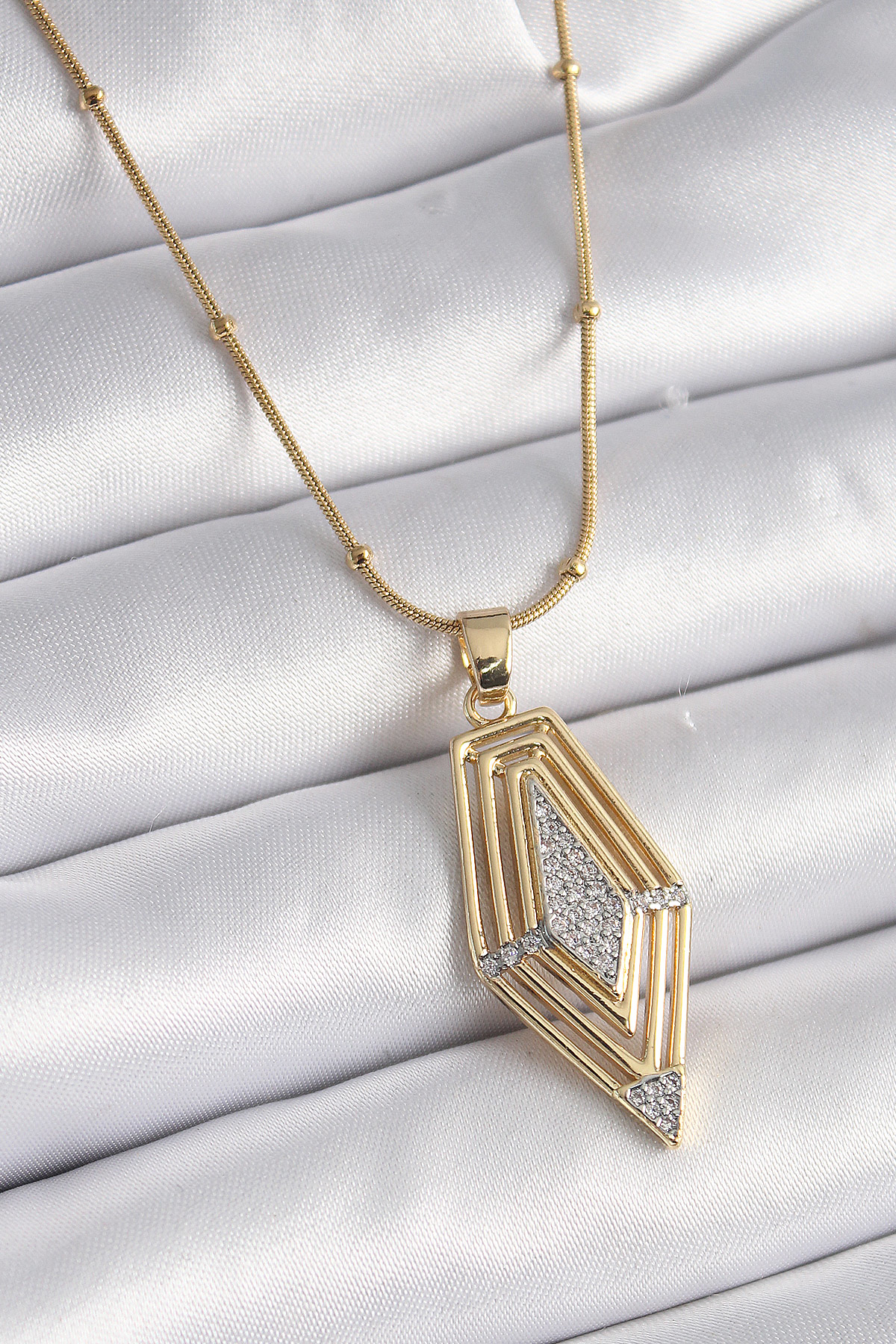 316L Çelik Gold Renk Zirkon Taşlı Vintage Model Kadın Kolye - TJ-