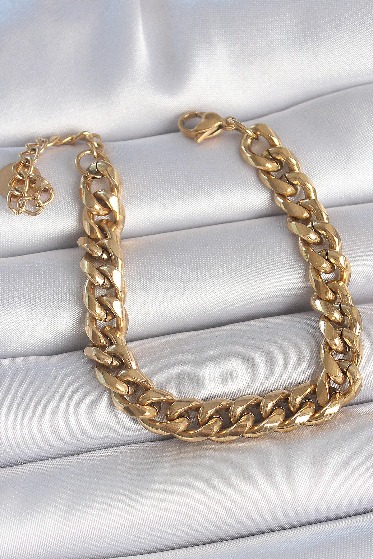 316L Çelik Gold Renk Kalın Zincir Model Kadın Bileklik - TJ-BB693