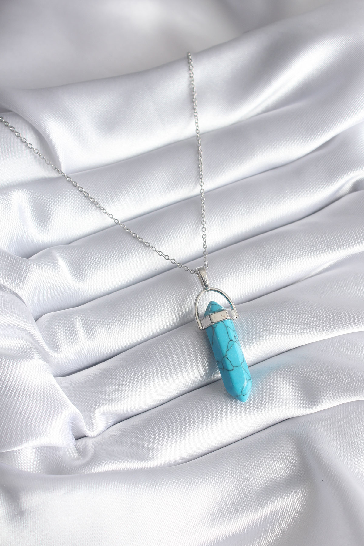 316L Çelik Gümüş Renk Mavi Taşlı Model Kadın Kolye SL7082