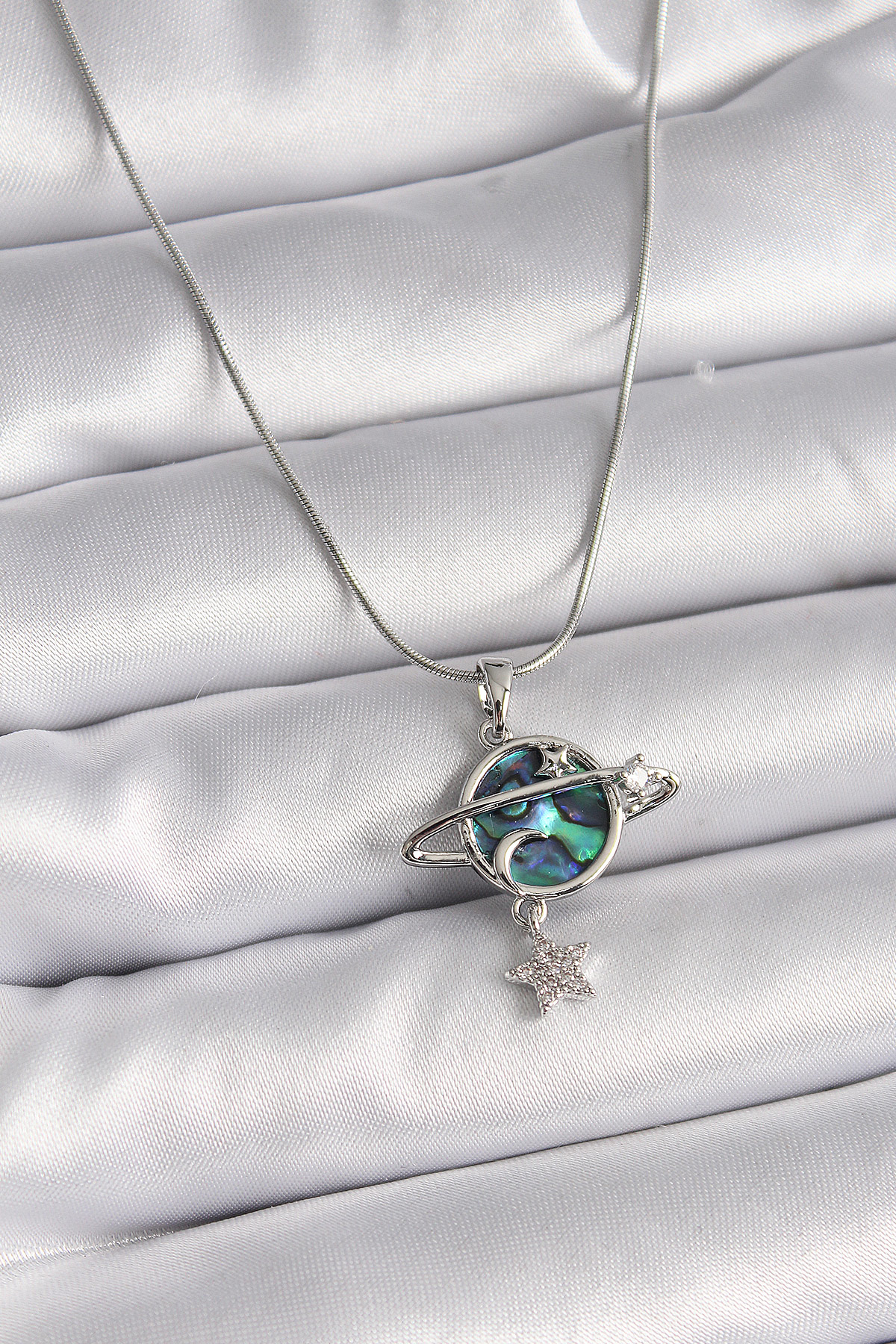 316L Çelik Gümüş Renk Zincir Zirkon Taşlı Gezegen Model Kadın Kol