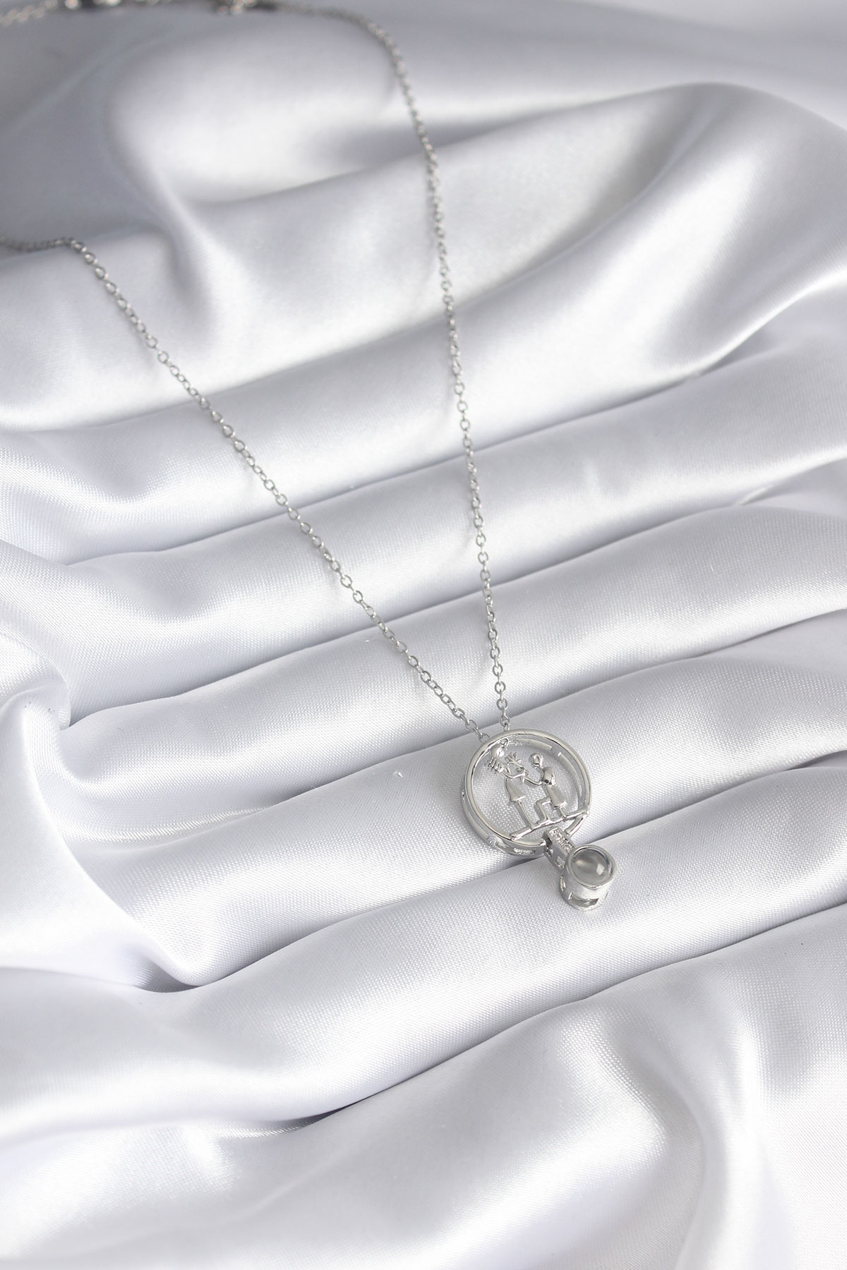 316L Çelik Gümüş İnsan Figür Model '100 Dilde Seni Seviyorum' Pro