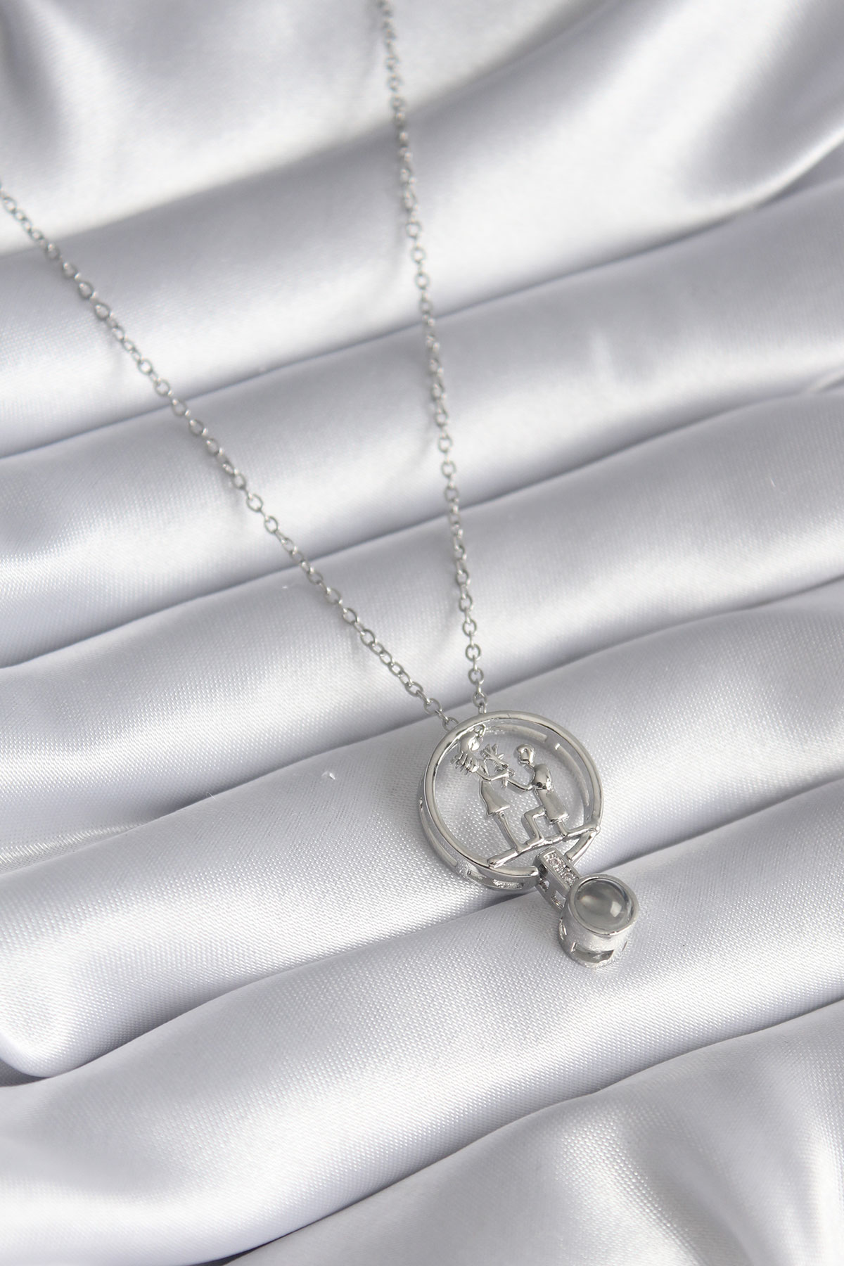 316L Çelik Gümüş İnsan Figür Model '100 Dilde Seni Seviyorum' Pro