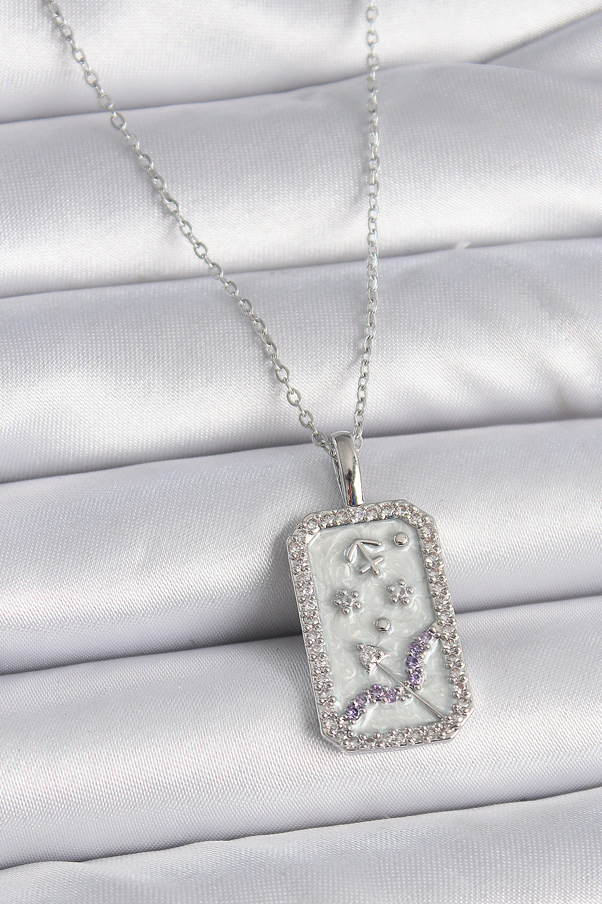 Stillove 316L Çelik Gümüş Renk Zincir Yay Burcu Zirkon Taşlı Kadın Kolye S