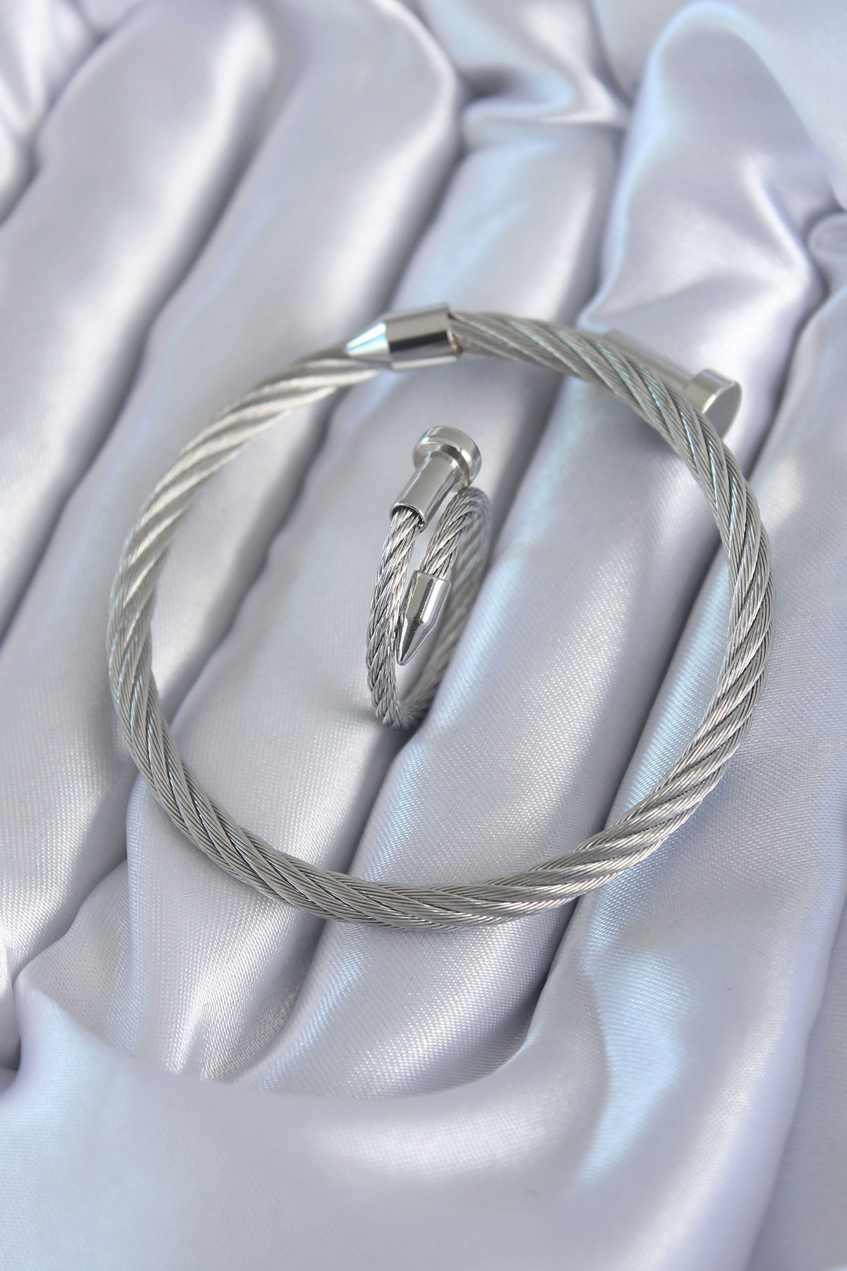 316L Çelik Gümüş Renk Sarmal Model Erkek Bileklik Yüzük Kombini -