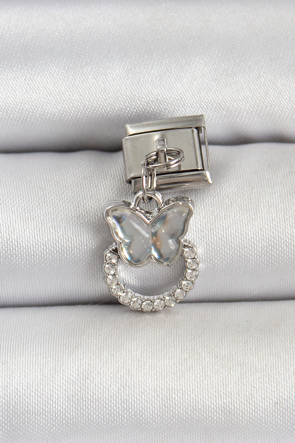 316L Çelik Gümüş Renk Taşlı Kelebek Model Nomination Charm - TJ-B
