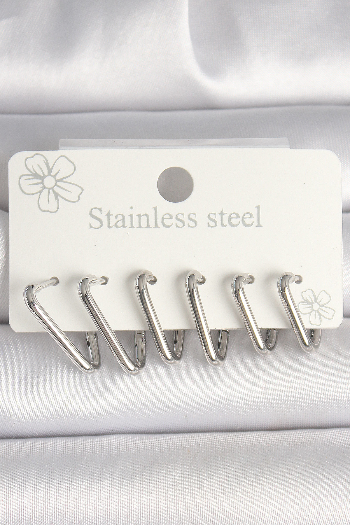 316L Çelik Gümüş Renk Üçgen Model Kadın Küpe Seti - TJ-BKP10349