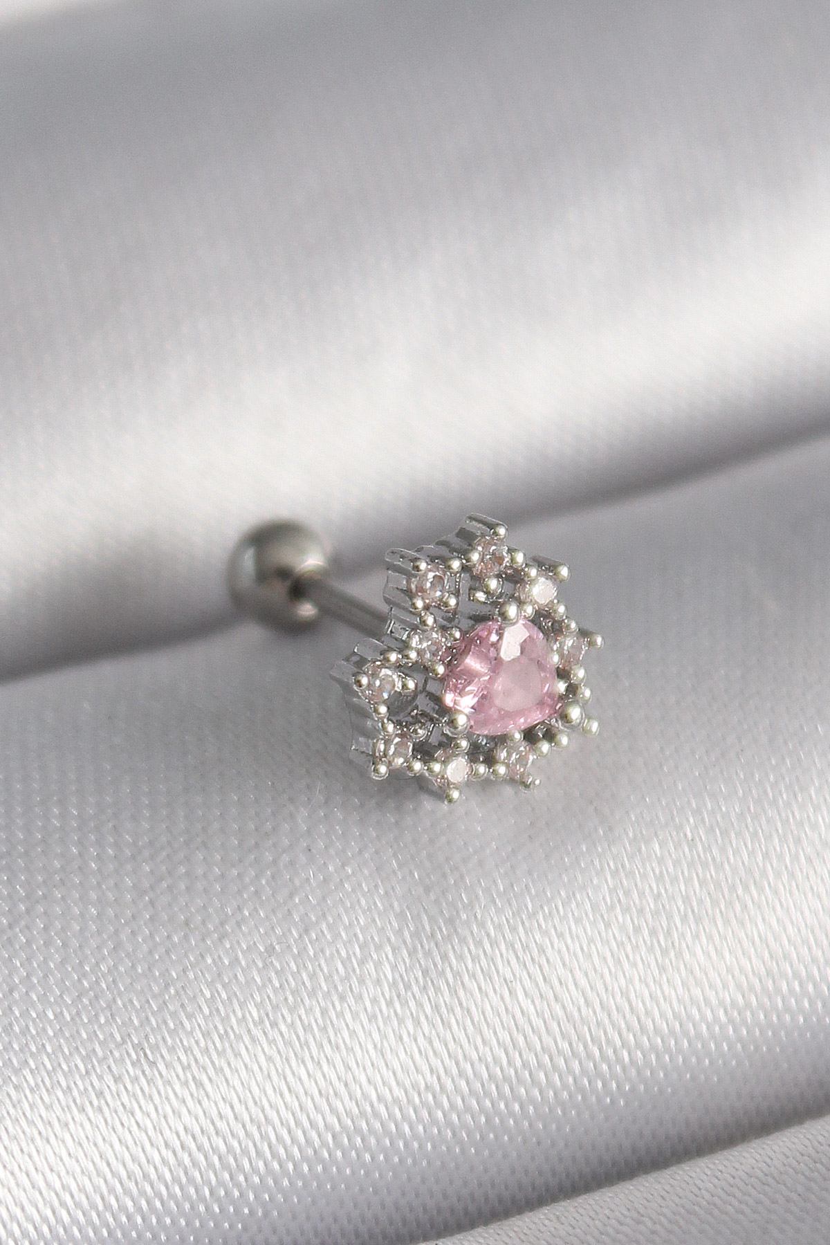 316L Çelik Gümüş Renk Zirkon Taşlı Kalp Tragus Piercing - TJ-PR12