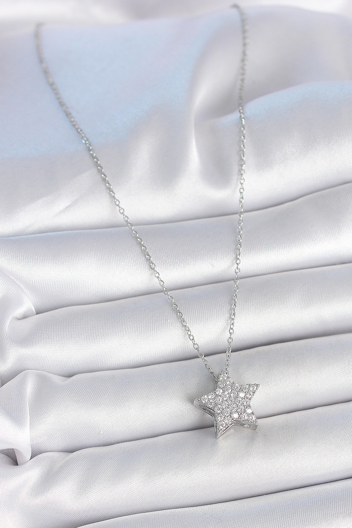 Stillove 316L Çelik Gümüş Renk Zincir Zirkon Taşli Yildiz Model Kadin Koly