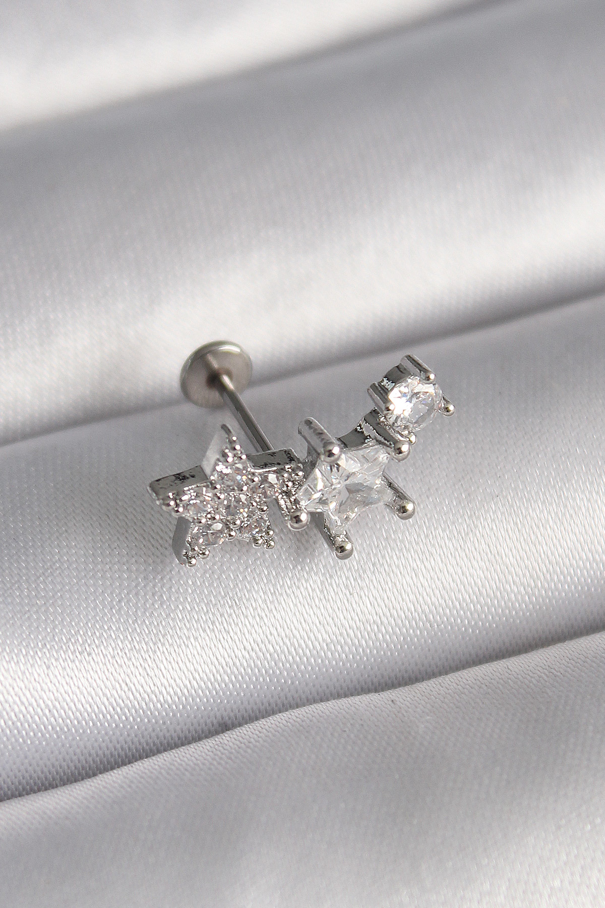 316L Çelik Gümüş Renk Zirkon Taşlı Yıldız Model Tragus Piercing -