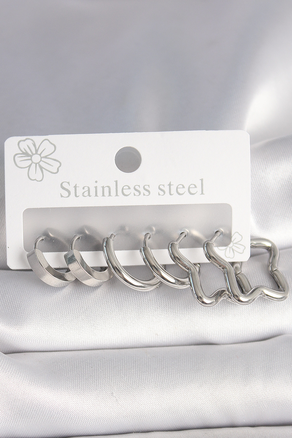 Stillove 316L Çelik Gümüş Renk Yarım Halka Yıldız Model Kadın Küpe Seti Sl