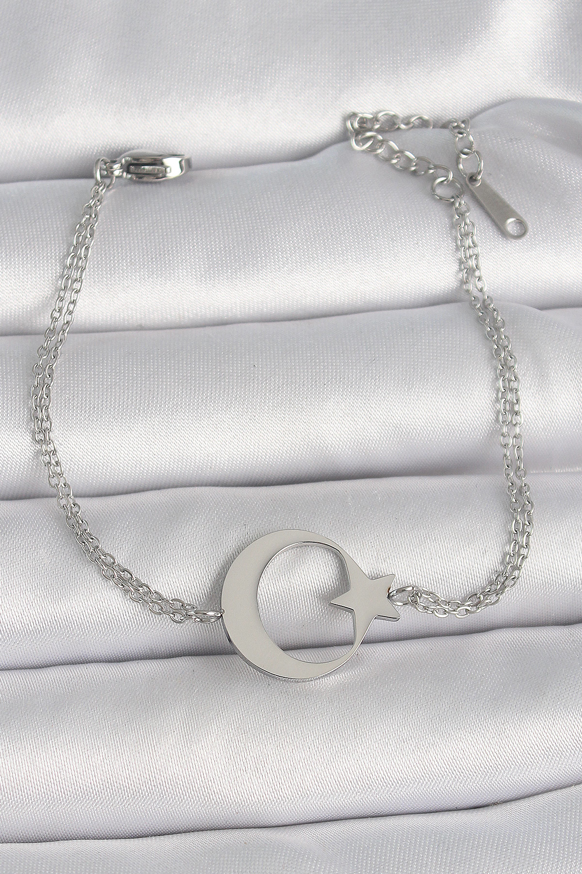 316L Çelik Gümüş Renk Ay Yıldız Model Kadın Bileklik