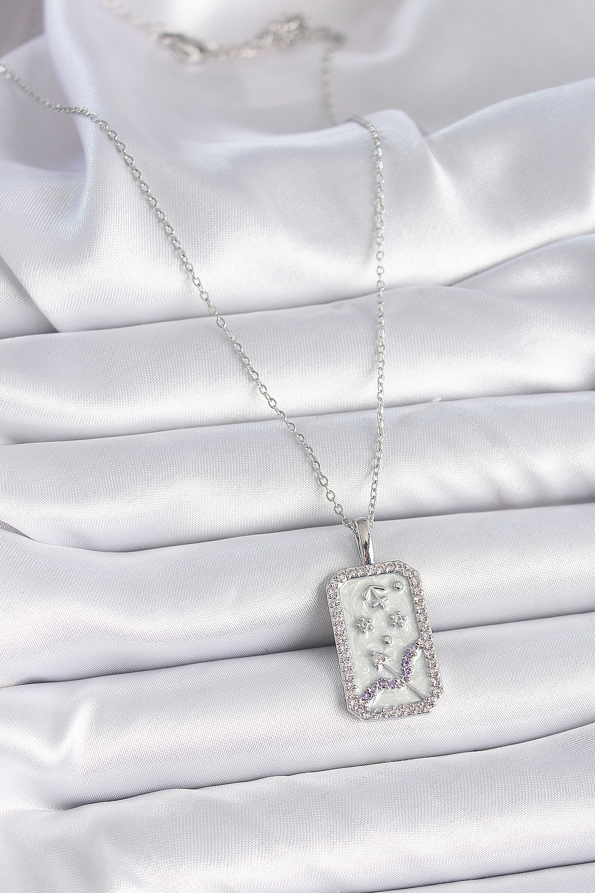 Stillove 316L Çelik Gümüş Renk Zincir Yay Burcu Zirkon Taşlı Kadın Kolye S