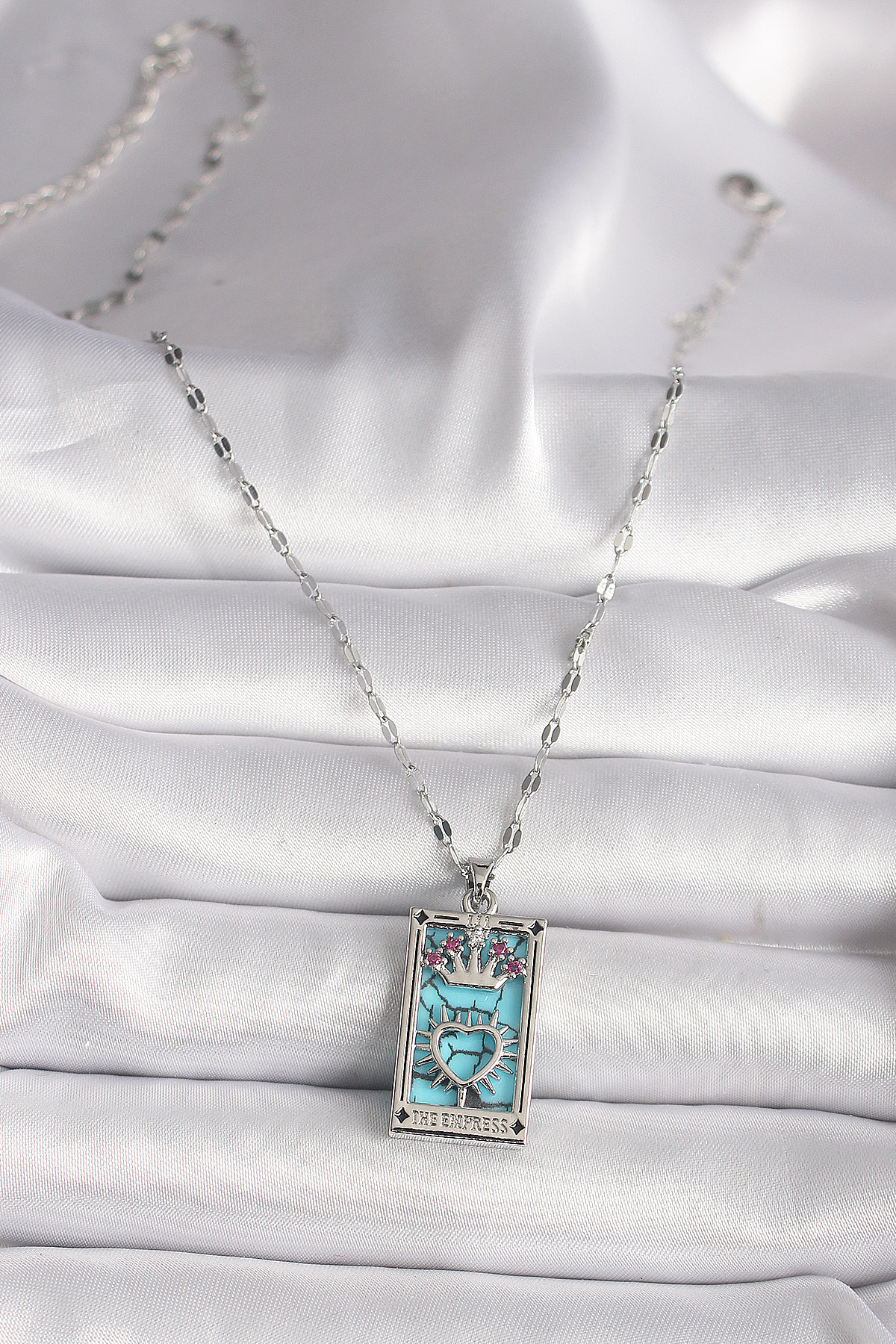 Stillove 316L Çelik Gümüş Renk Pembe Zirkon Taşlı Taç Kalp Portre Model Ka