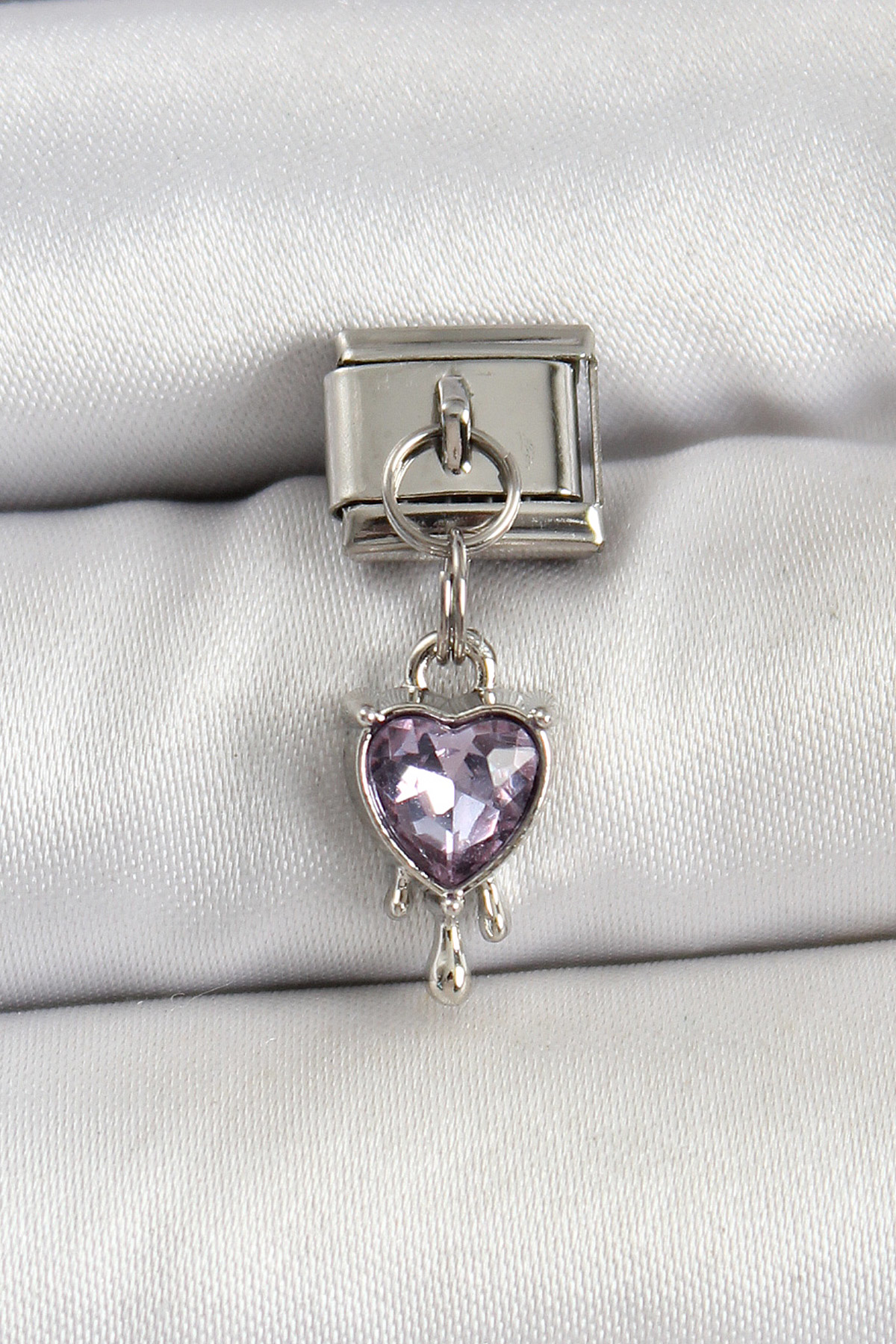 316L Çelik Gümüş Renk Mor Kalp Model Nomination Charm - TJ-BC1490