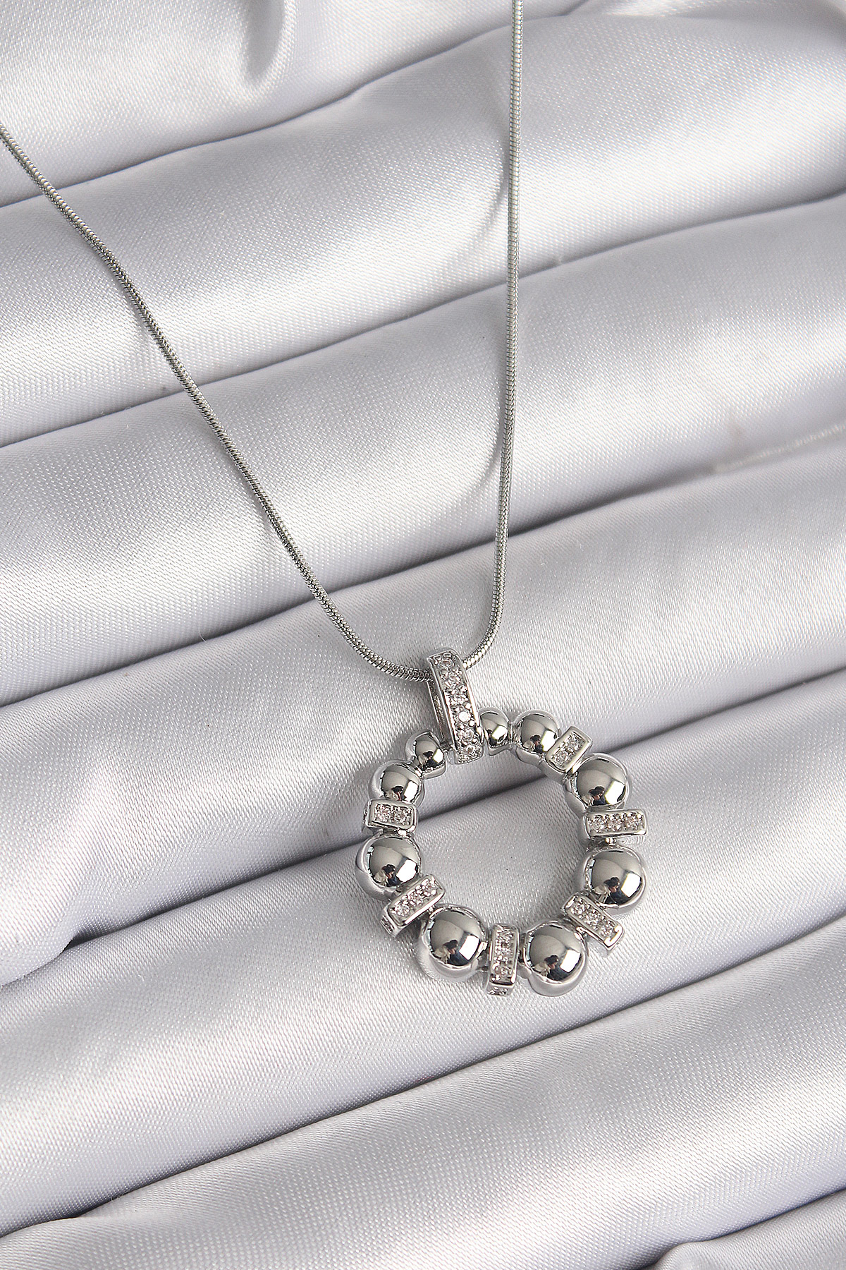 316L Çelik Gümüş Renk Zincir Zirkon Taş Detaylı Bombeli Halka Mod