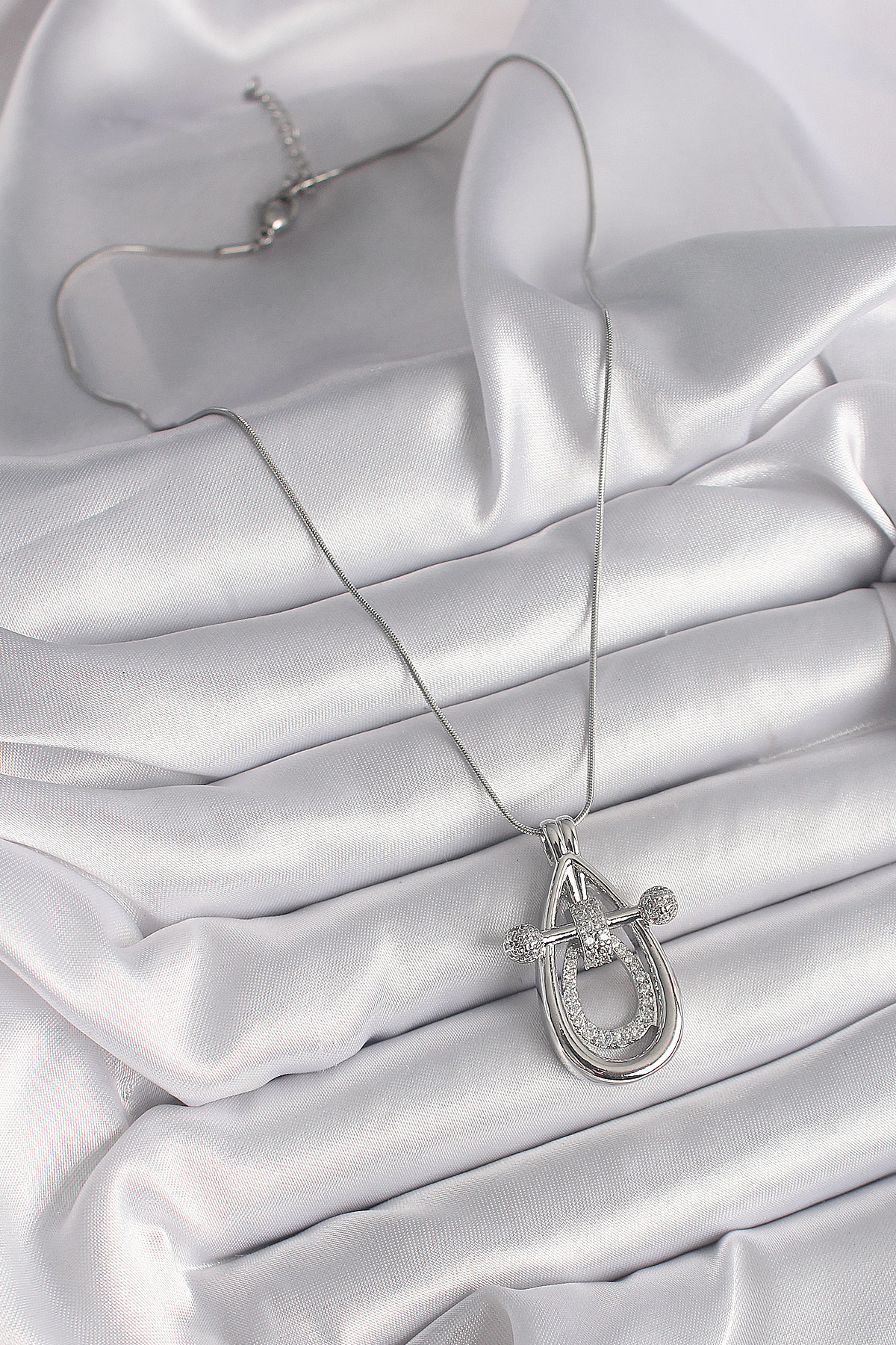 316L Çelik Gümüş Renk Zirkon Taşlı Damla Model Kadın Kolye SL9606