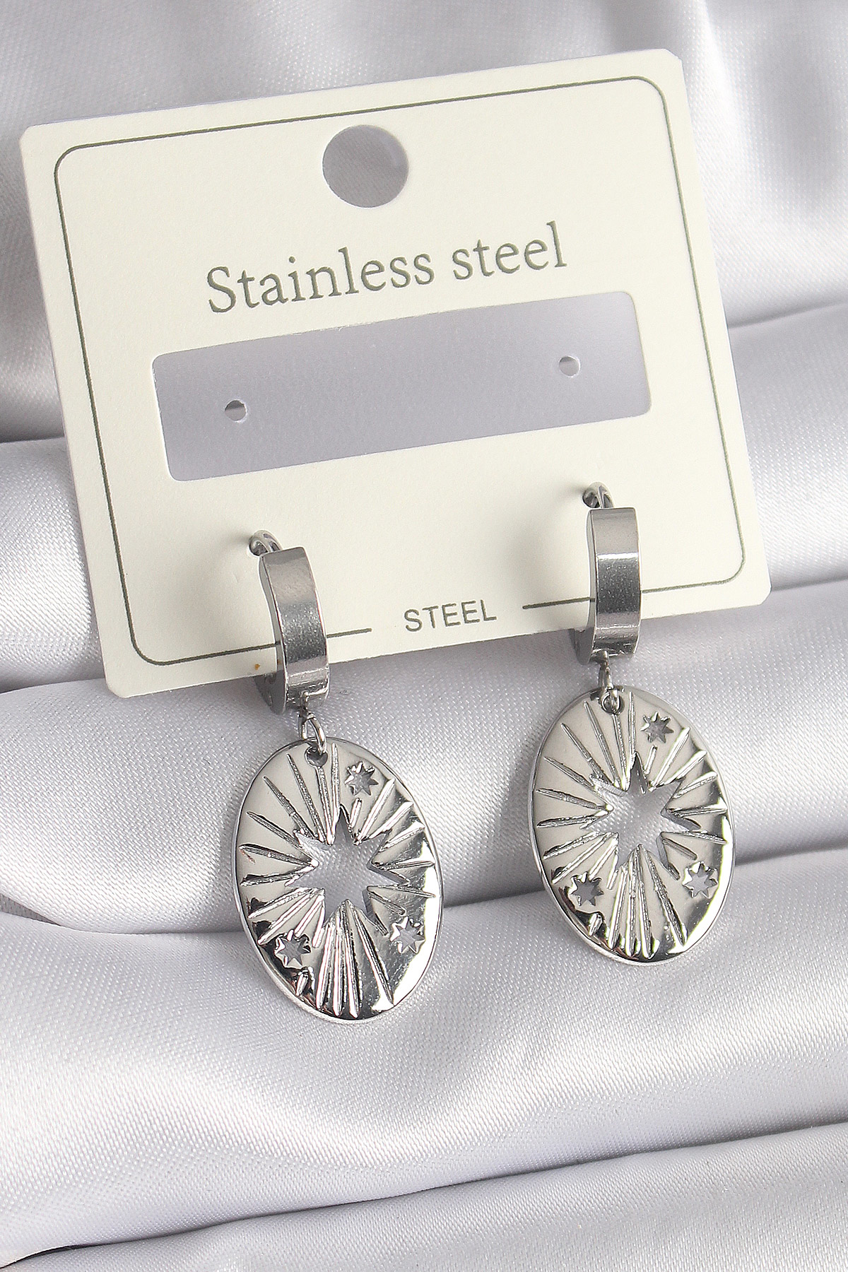 316L Çelik Gümüş Renk Kutup Yıldızı İşleme Kadın Küpe SL9224